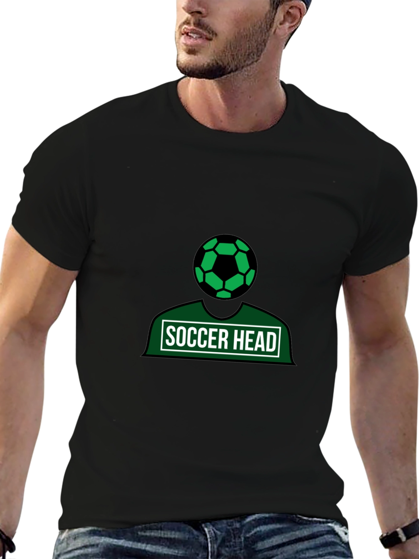 Soccer Head Graphic Tee - Black Cotton Shirt