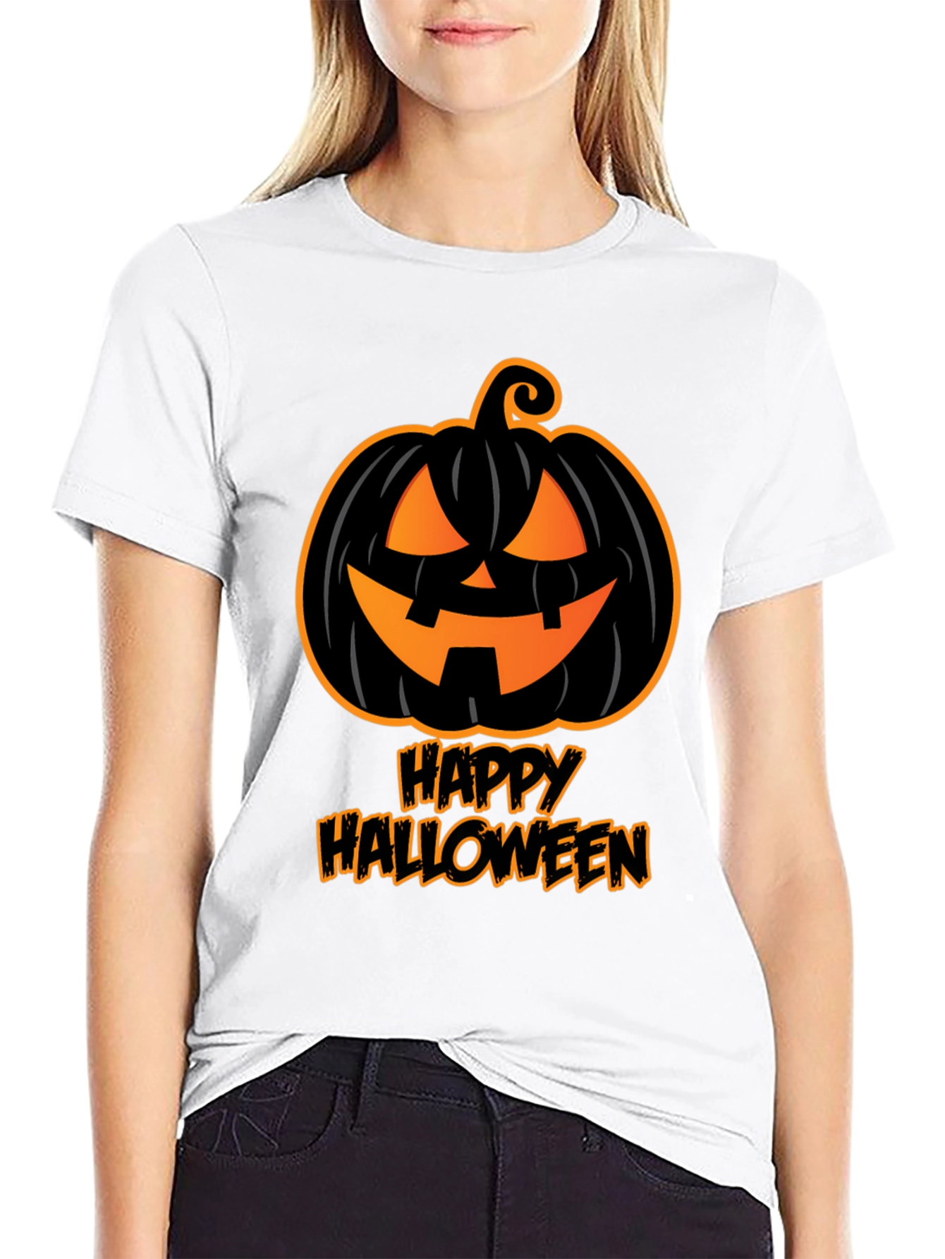 Happy Halloween Pumpkin Graphic Tee - Black