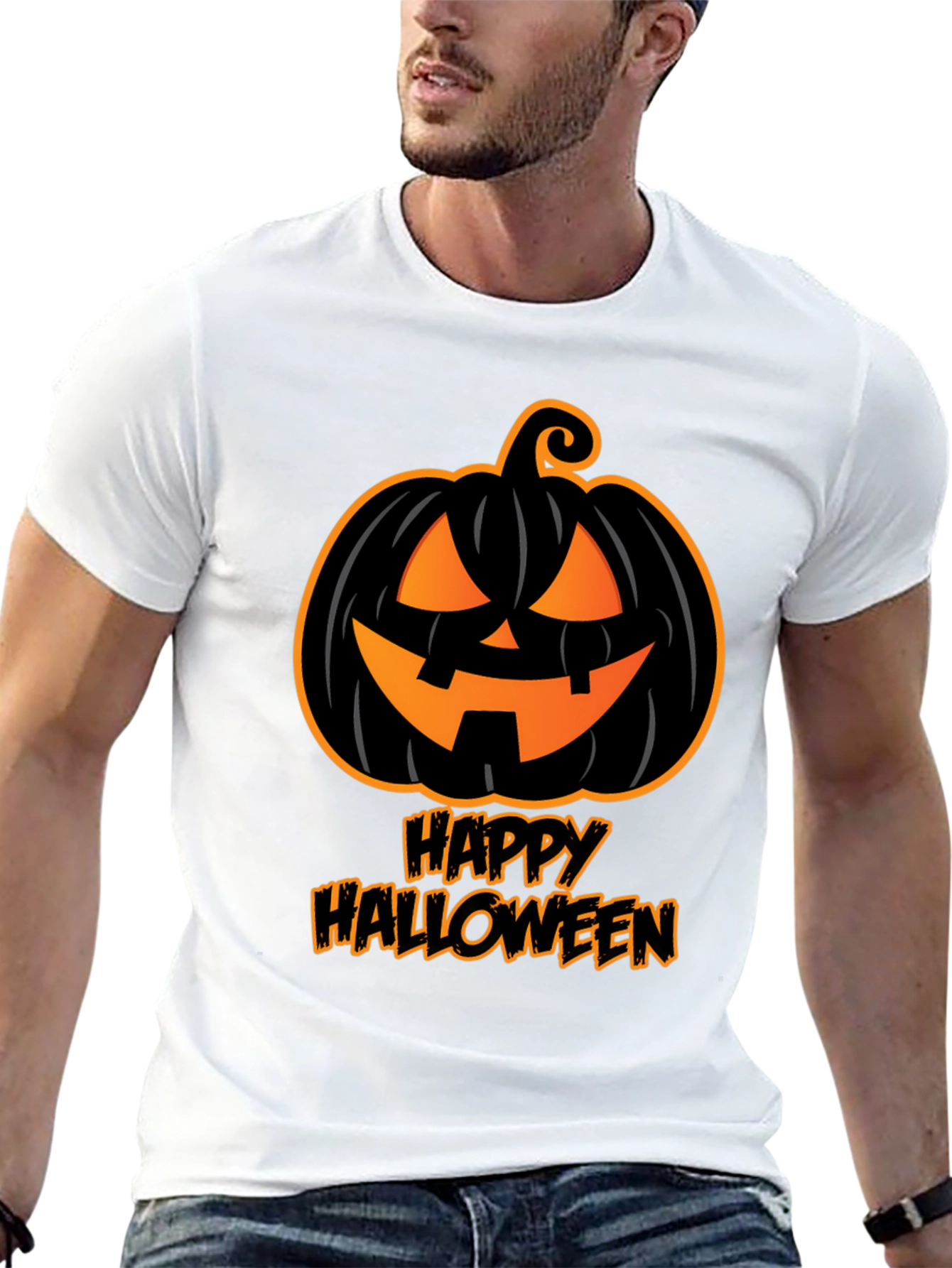 Happy Halloween Pumpkin Graphic Tee - Black