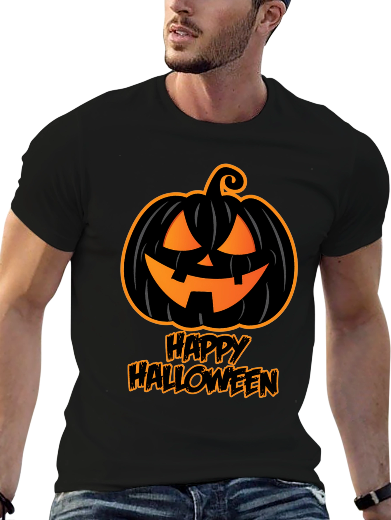 Happy Halloween Pumpkin Graphic Tee - Black