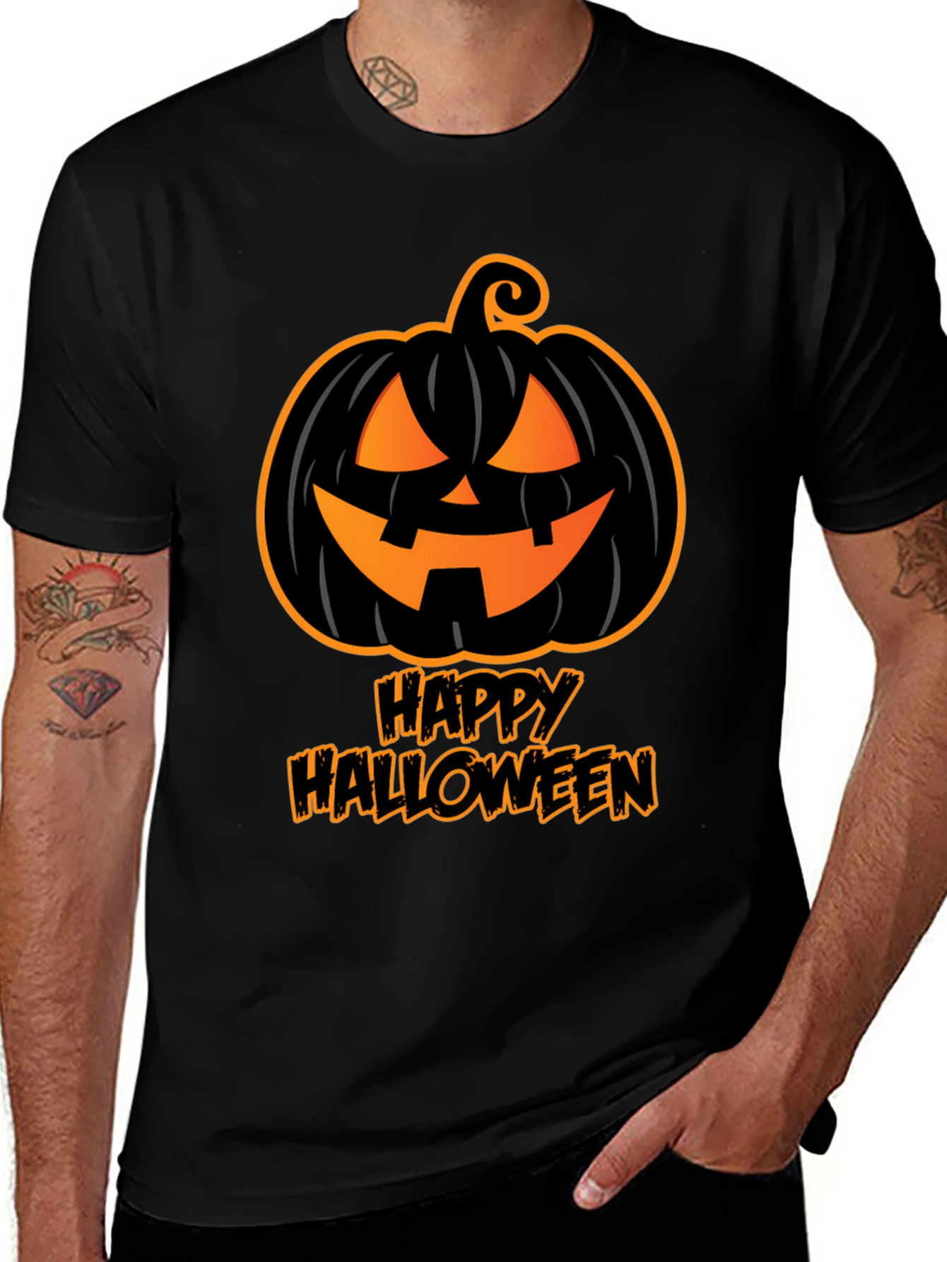 Happy Halloween Pumpkin Graphic Tee - Black