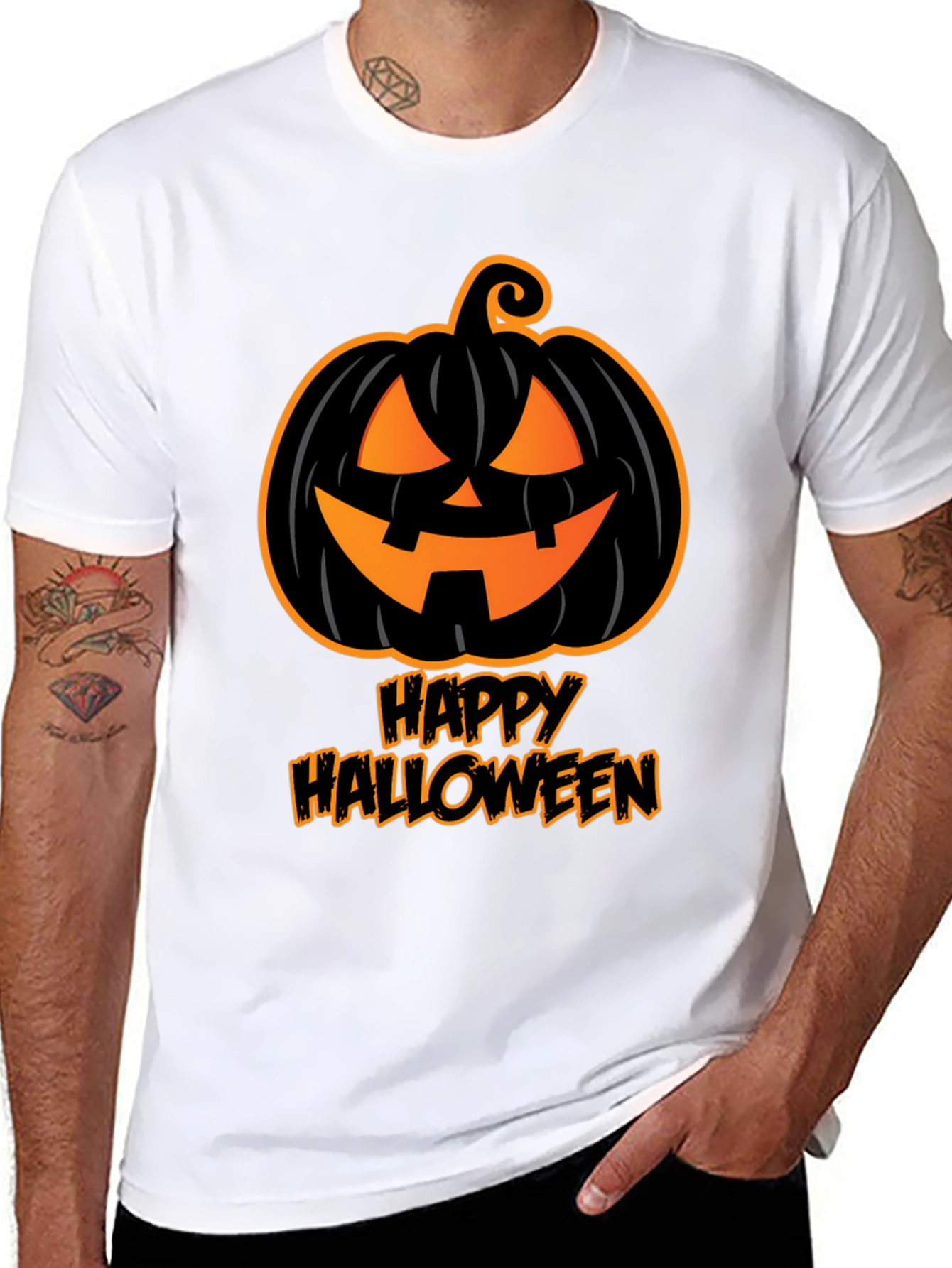 Happy Halloween Pumpkin Graphic Tee - Black