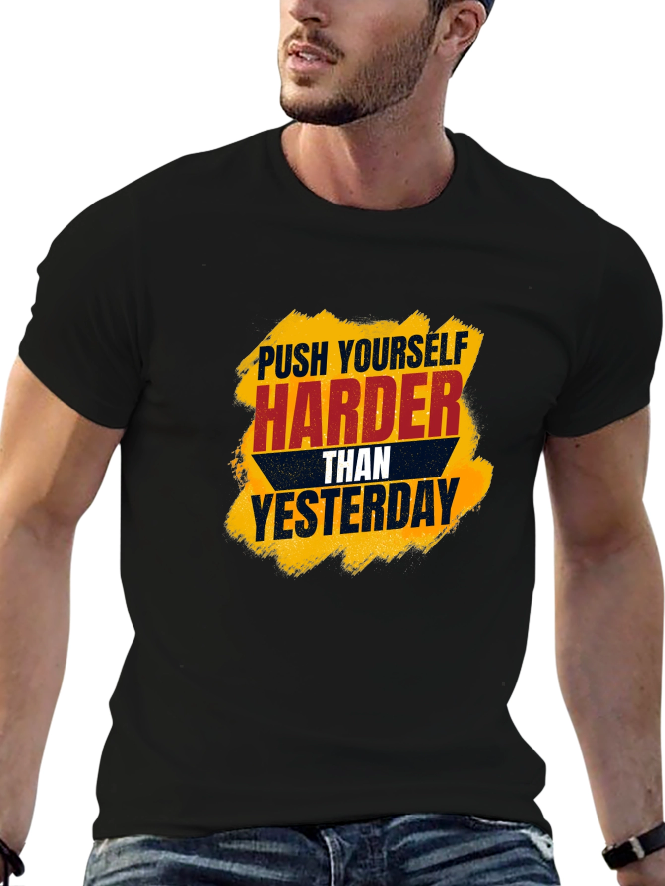 Motivational Black T-Shirt - Push Harder