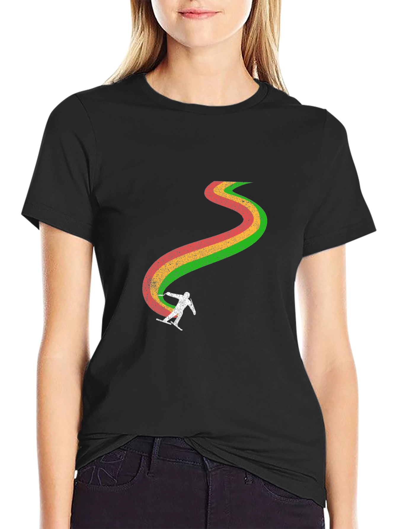 Retro Ski Trail T-Shirt - Black