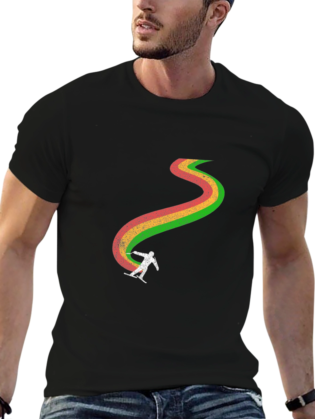 Retro Ski Trail T-Shirt - Black
