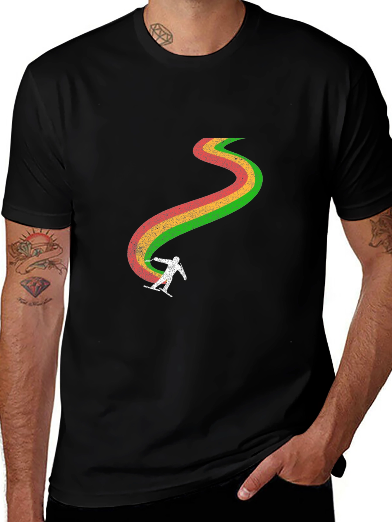 Retro Ski Trail T-Shirt - Black