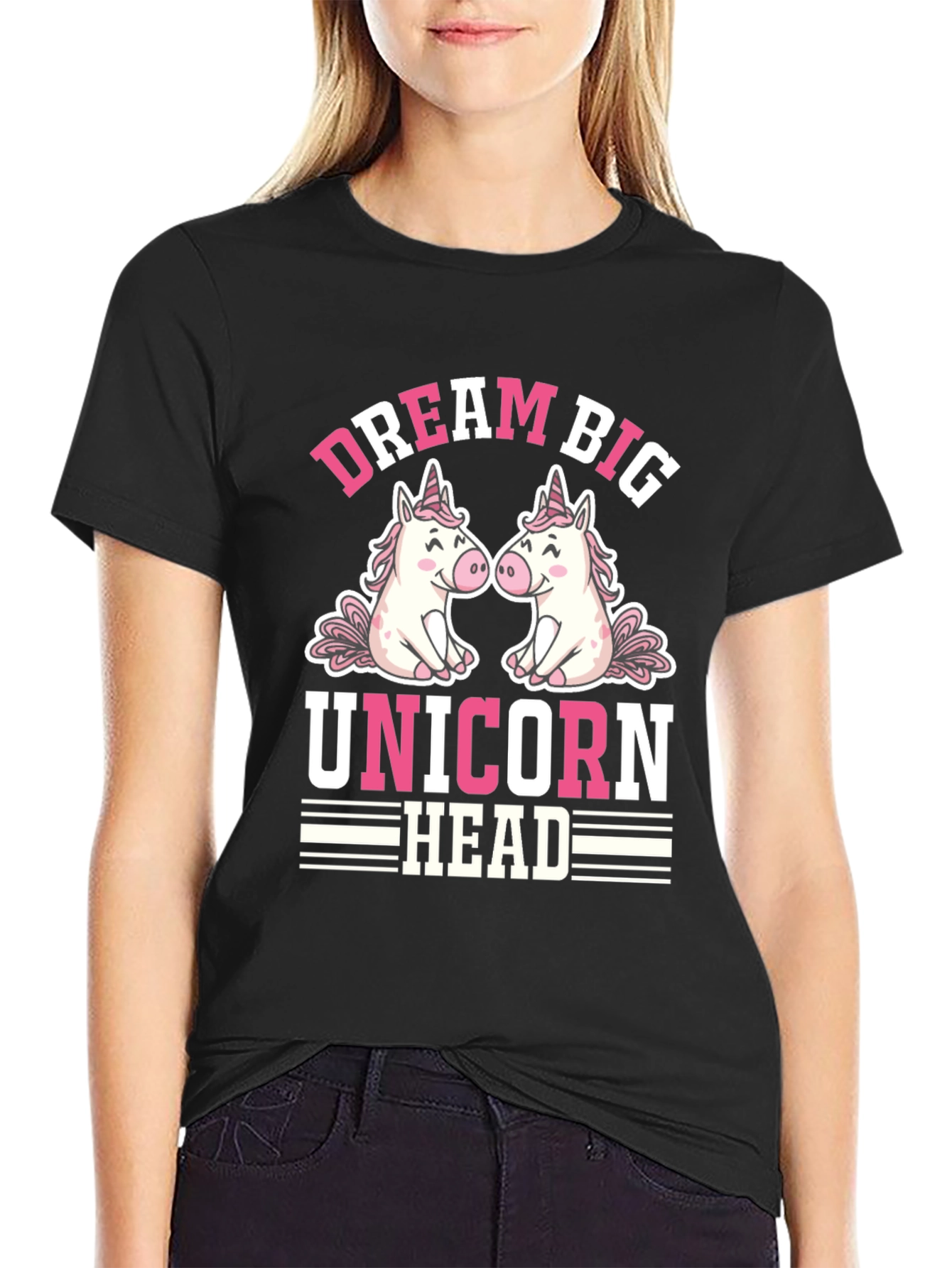 Dream Big Unicorn Head Graphic T-Shirt