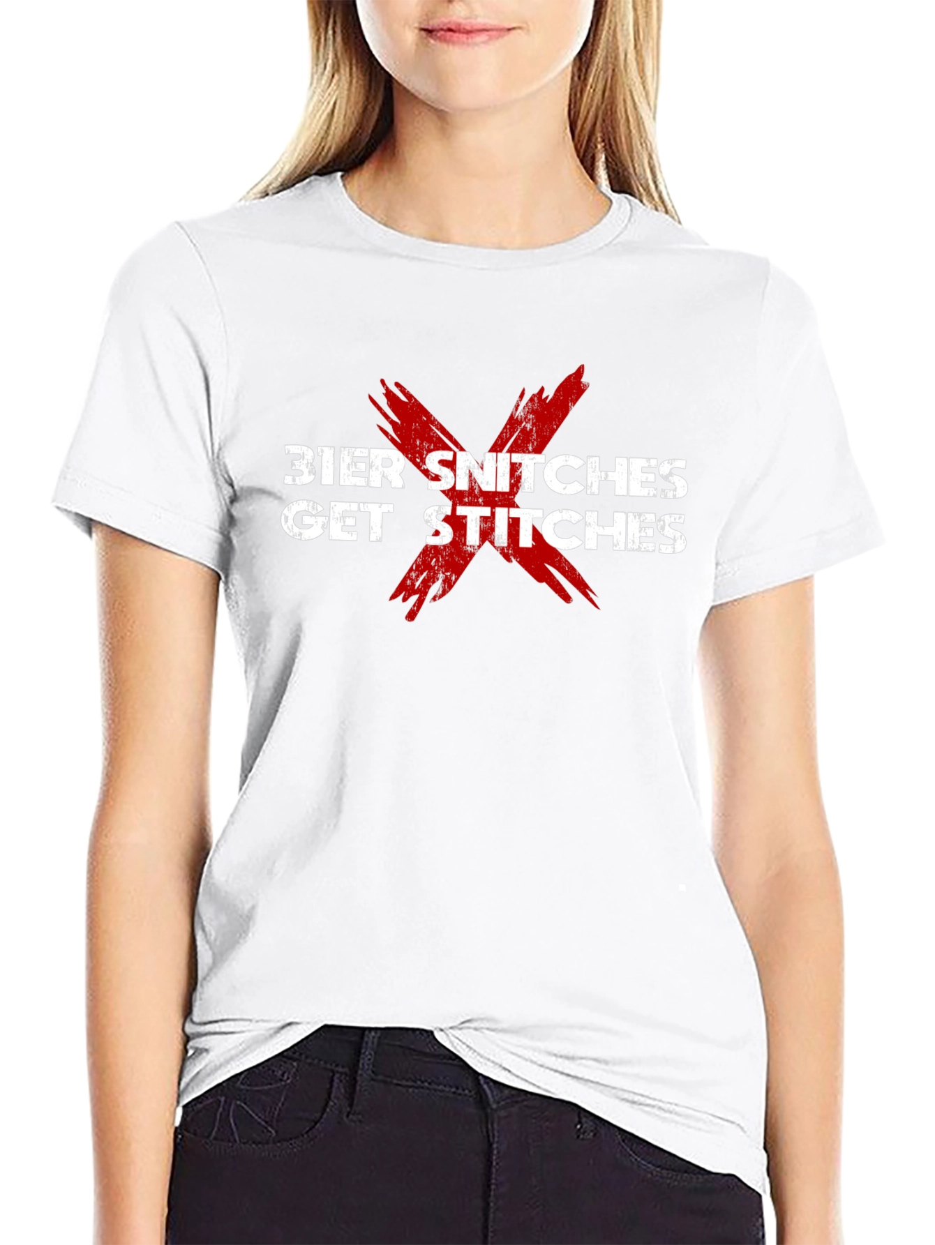 Bier Snitches Get Stitches Black Graphic T-Shirt