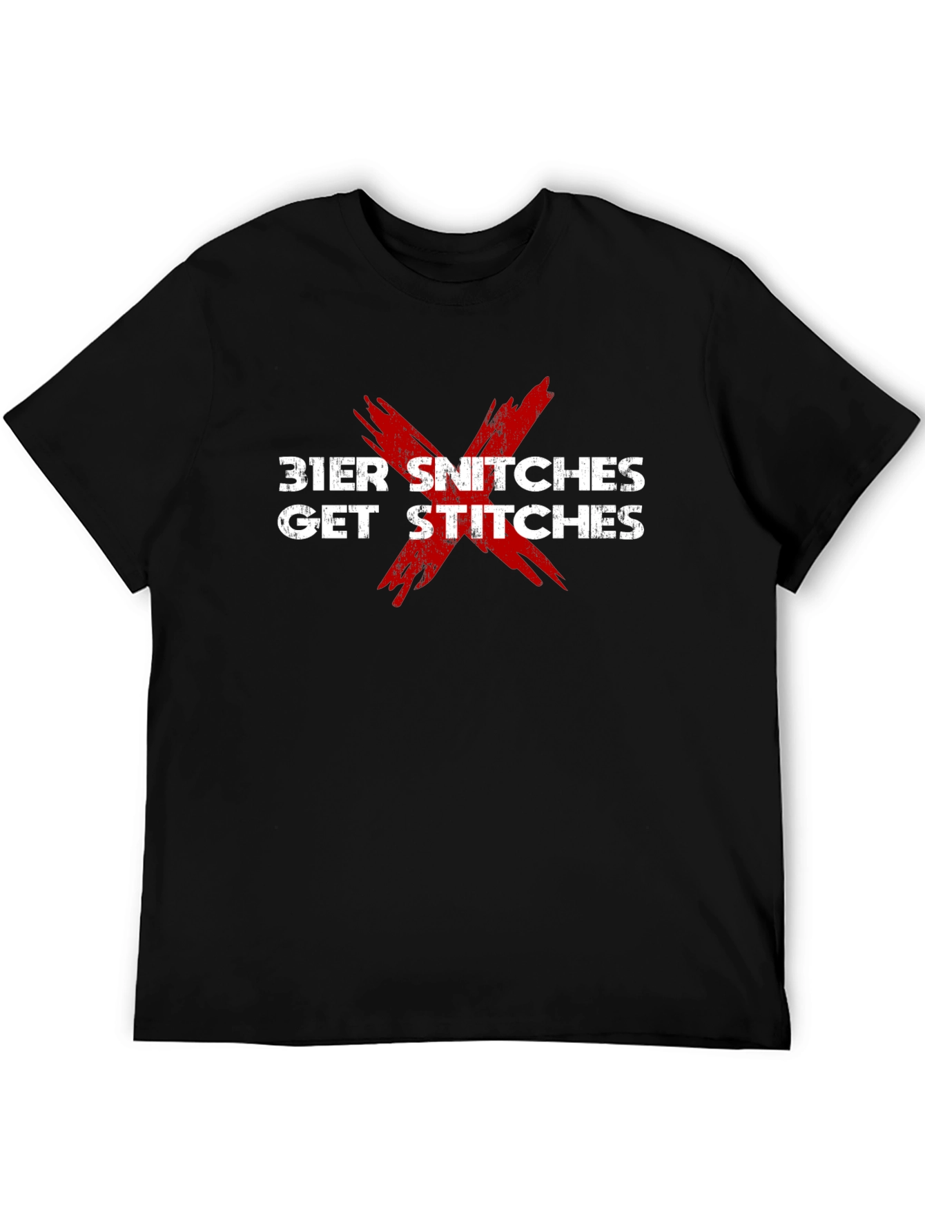 Bier Snitches Get Stitches Black Graphic T-Shirt