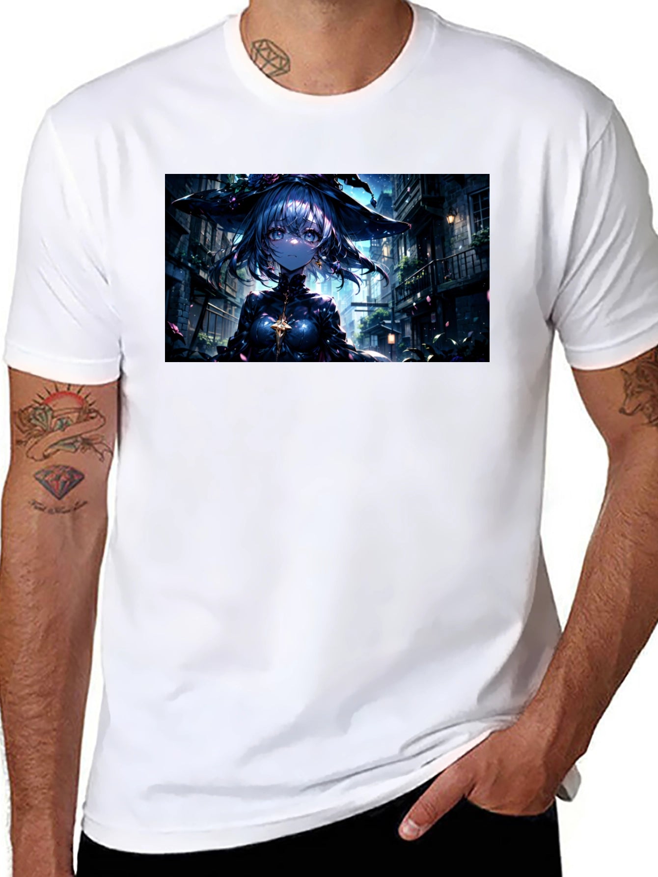 Anime Witch Graphic Black T-Shirt