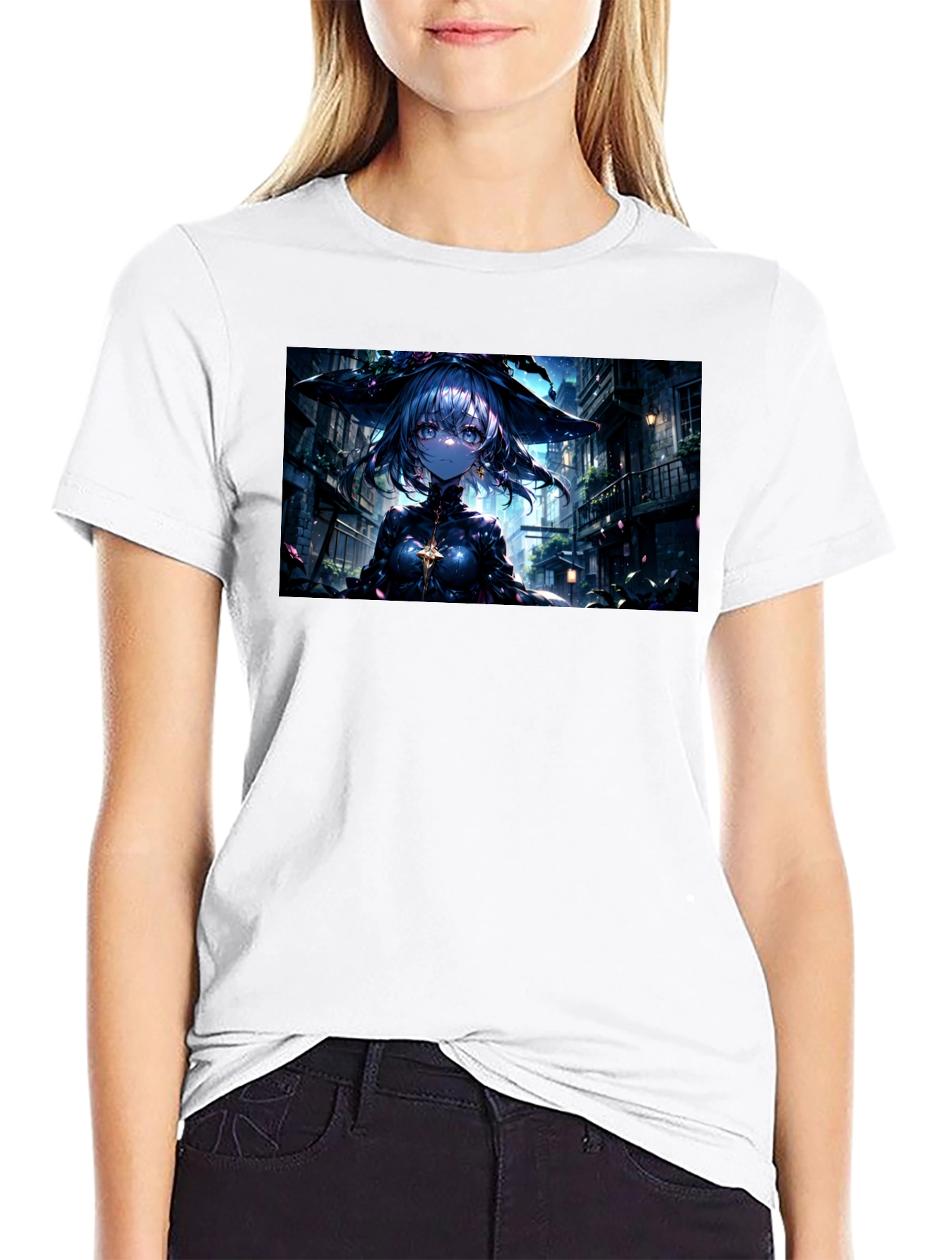 Anime Witch Graphic Black T-Shirt