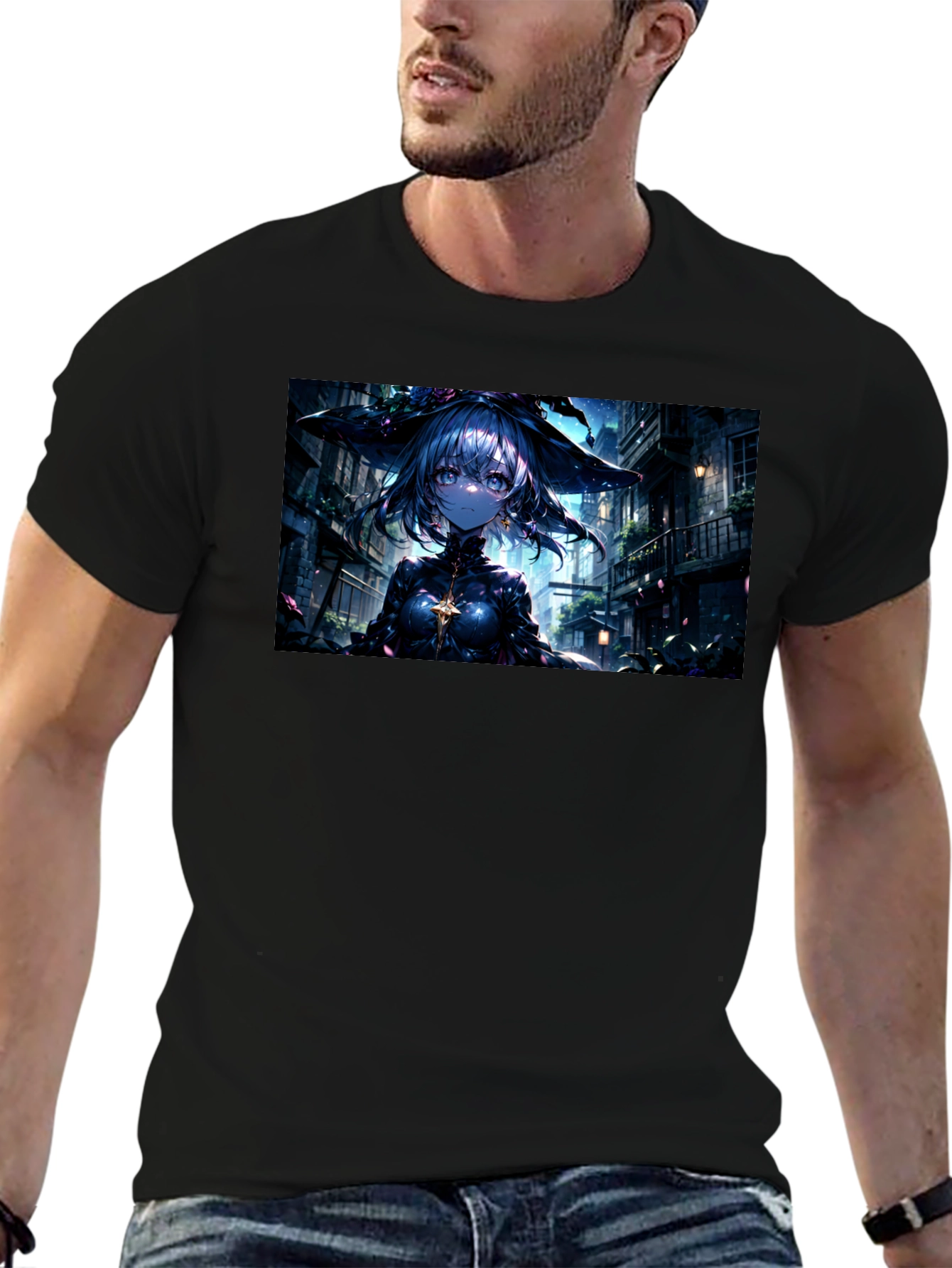 Anime Witch Graphic Black T-Shirt