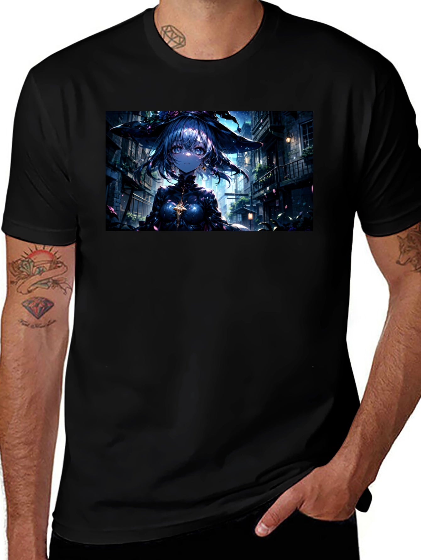 Anime Witch Graphic Black T-Shirt