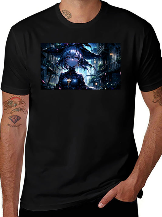 Anime Witch Graphic Black T-Shirt