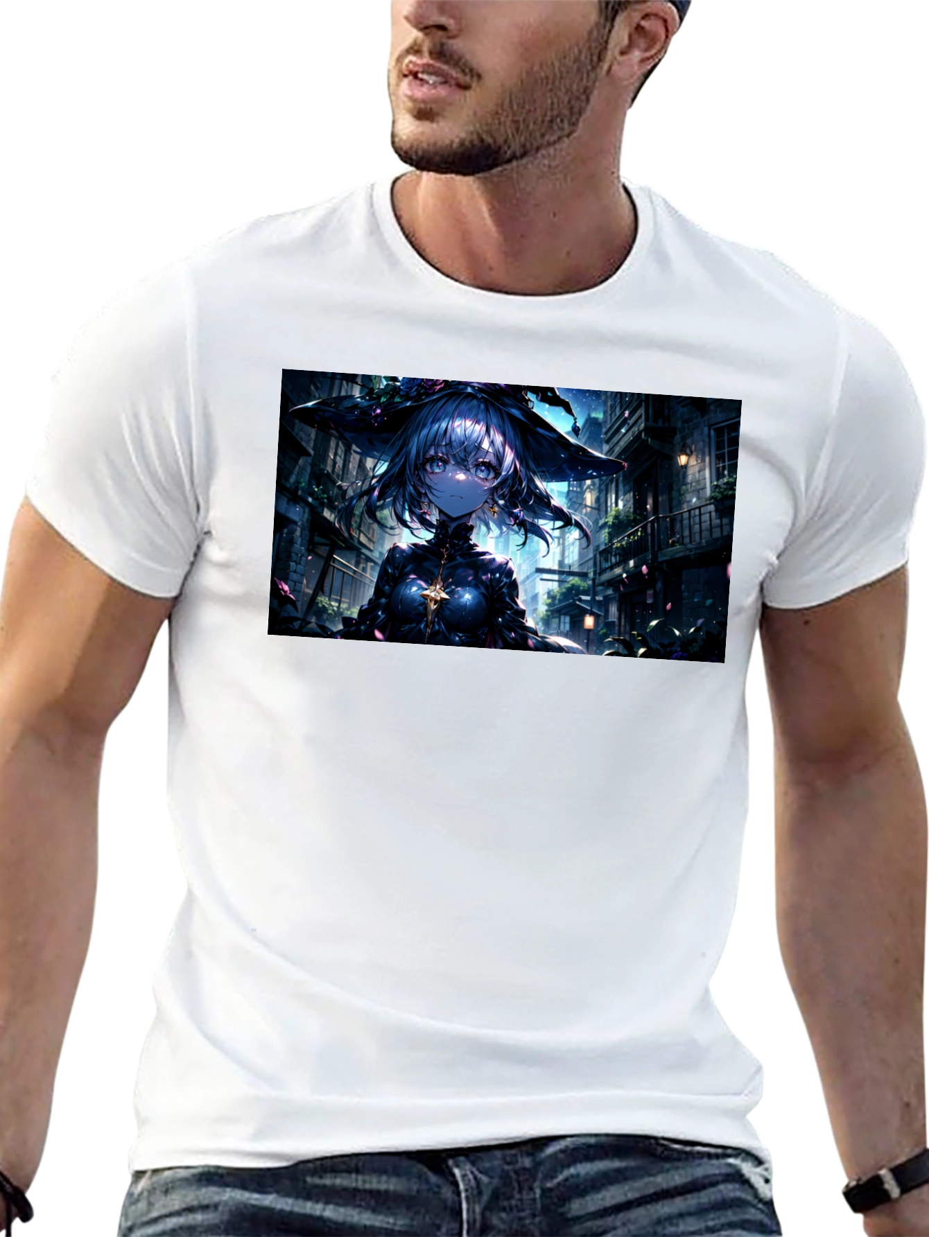 Anime Witch Graphic Black T-Shirt