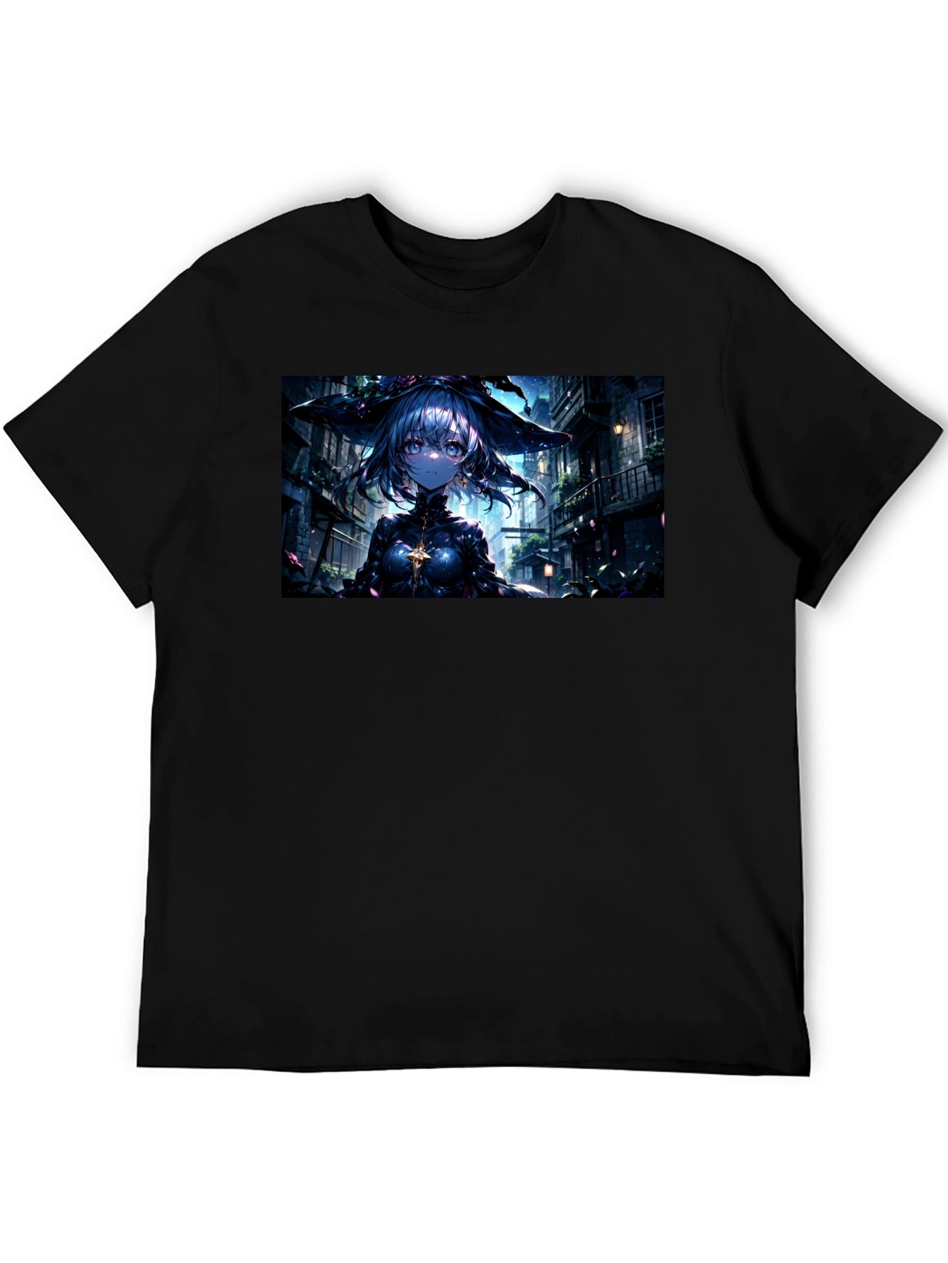 Anime Witch Graphic Black T-Shirt