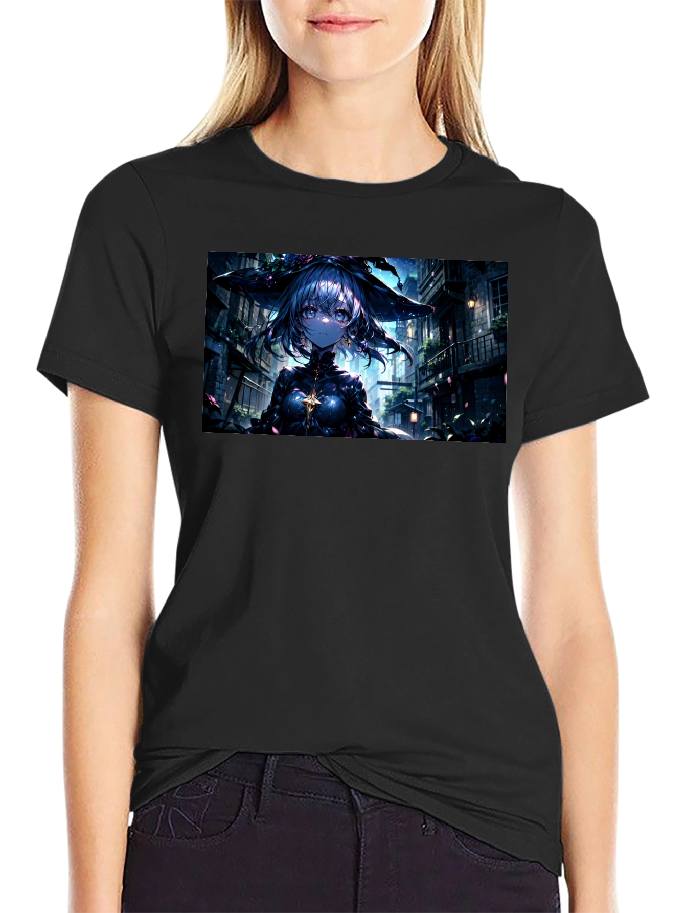 Anime Witch Graphic Black T-Shirt