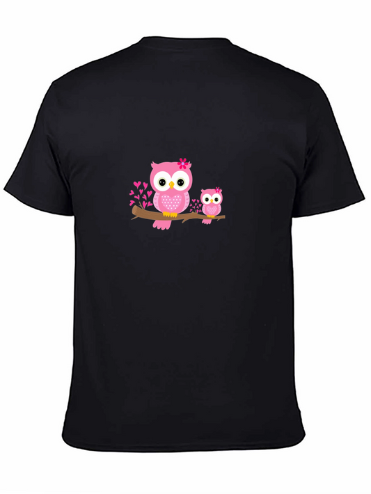 Cute Owl Family Black Graphic Tee