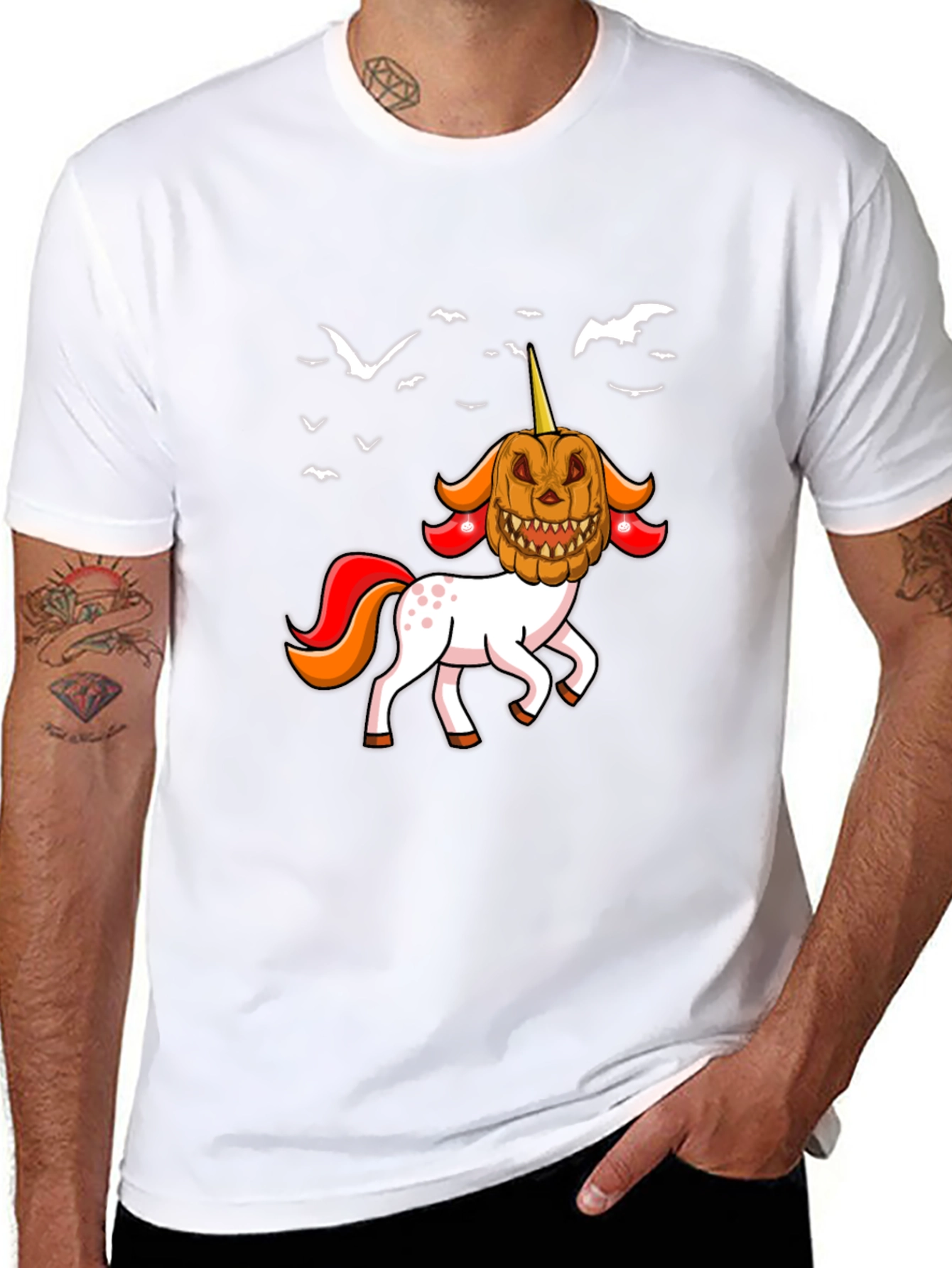 Halloween Unicorn Pumpkin Head Graphic T-Shirt