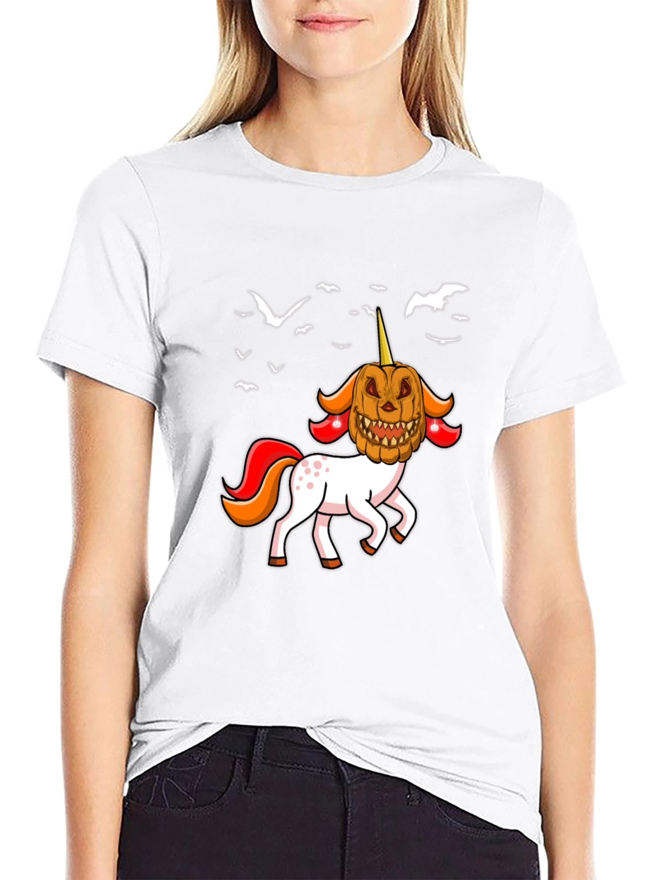 Halloween Unicorn Pumpkin Head Graphic T-Shirt