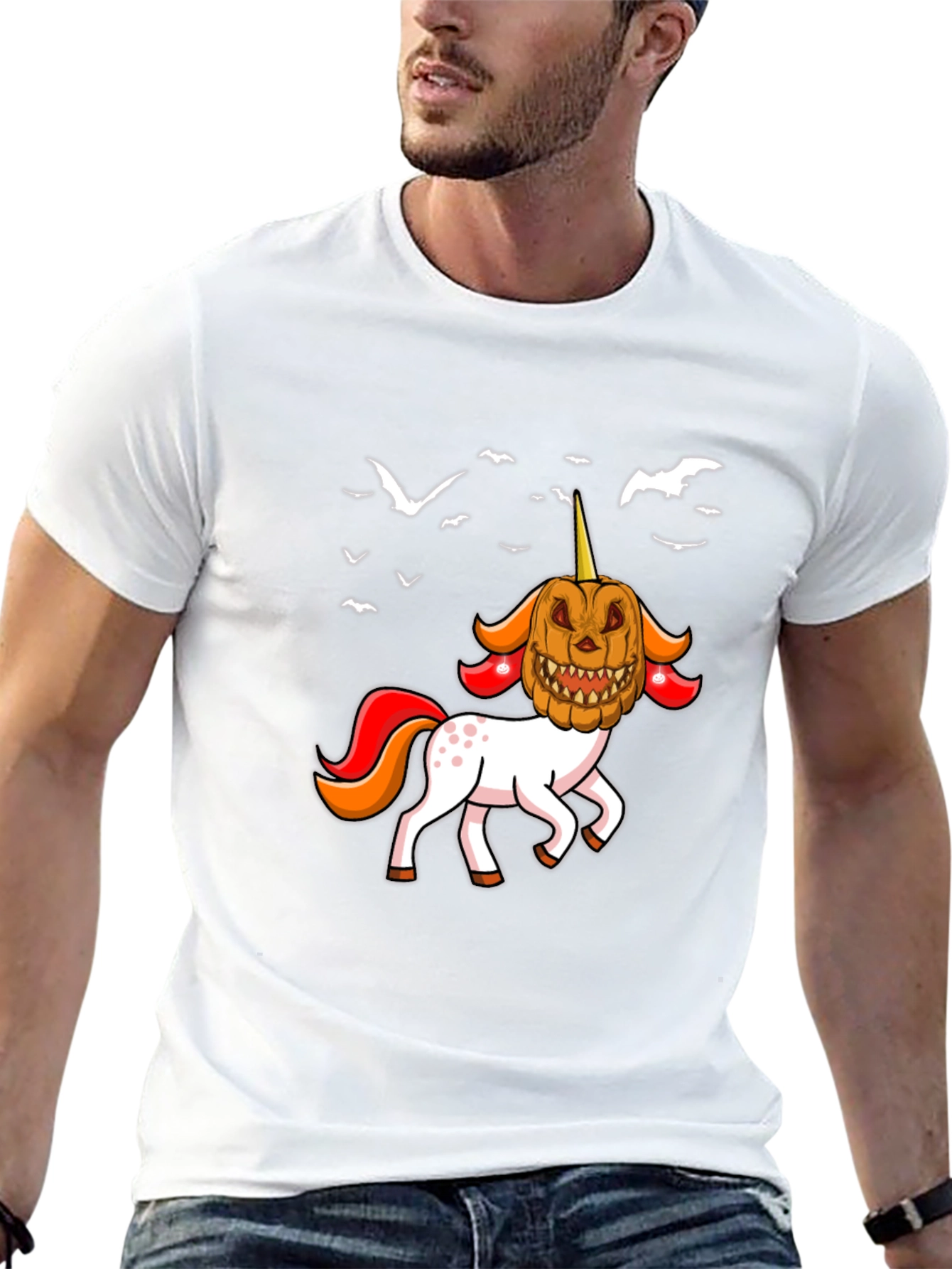 Halloween Unicorn Pumpkin Head Graphic T-Shirt