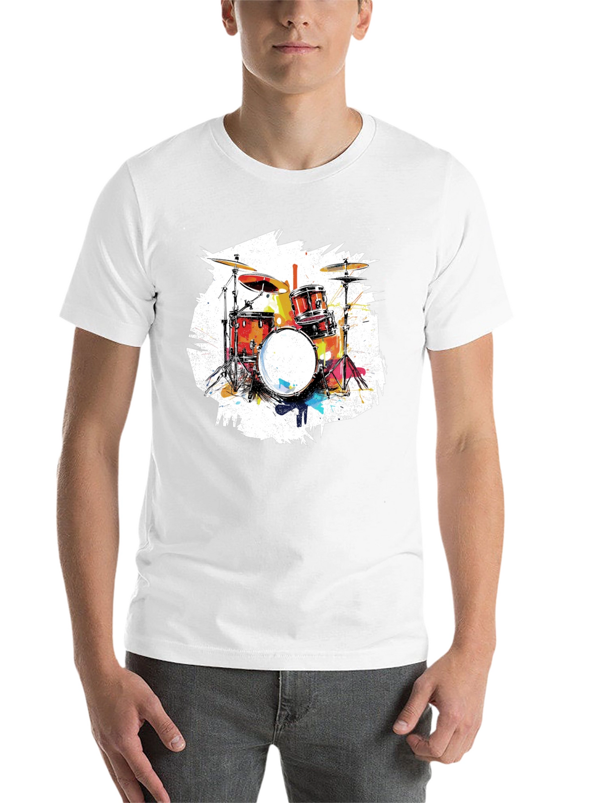 Drum Set Graphic Tee - Black Cotton T-Shirt