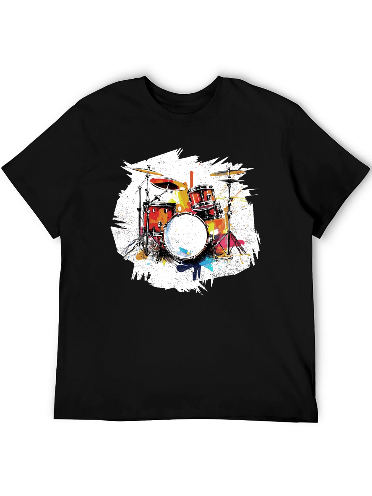 Drum Set Graphic Tee - Black Cotton T-Shirt