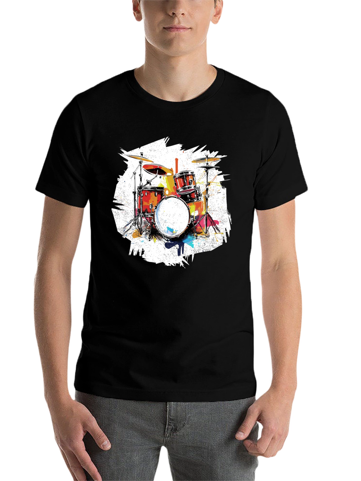 Drum Set Graphic Tee - Black Cotton T-Shirt