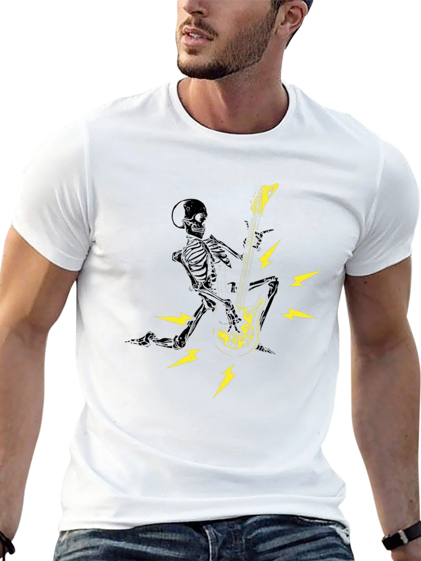 Skeleton Guitar Player Graphic T-Shirt