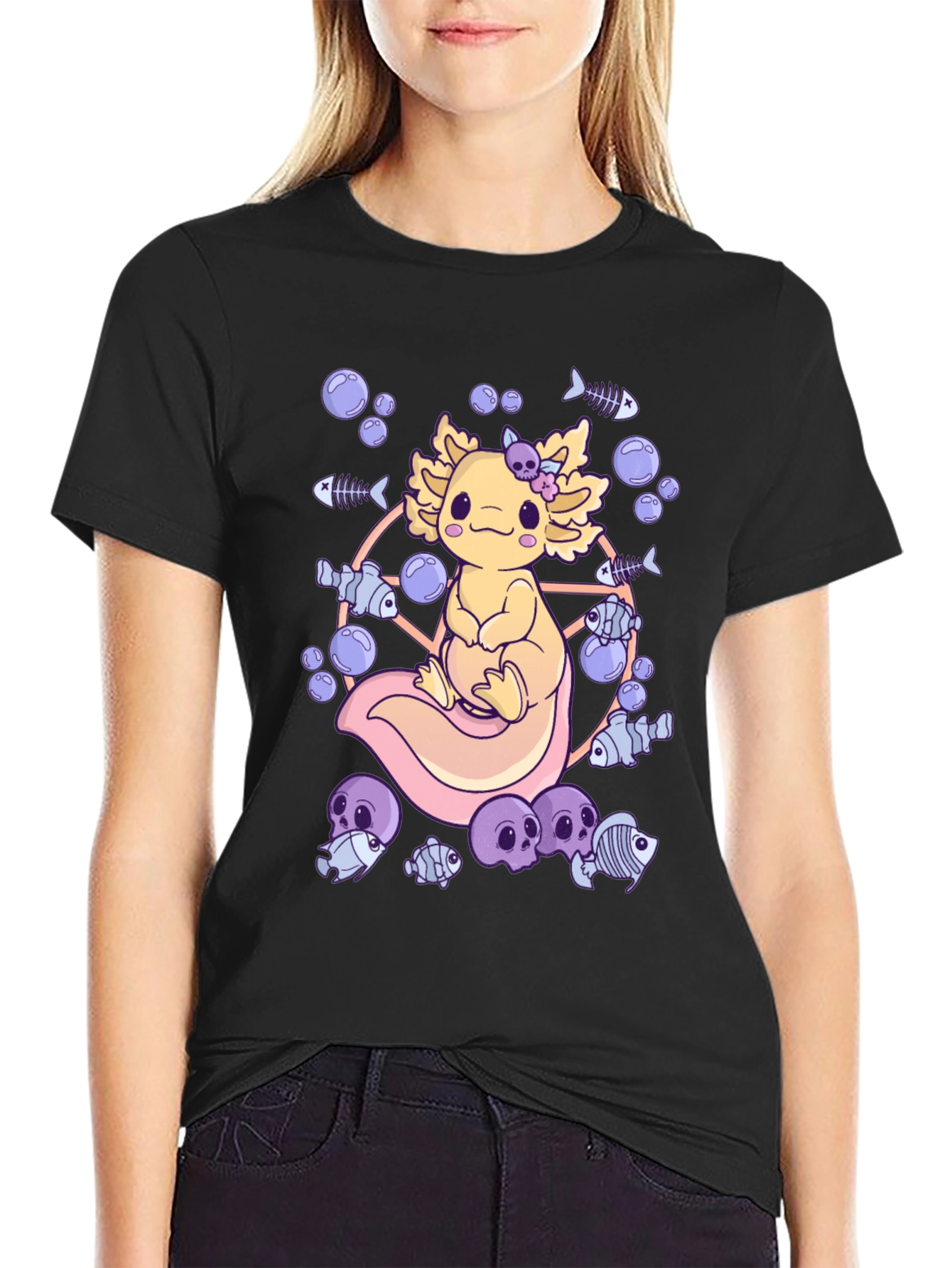 Axolotl Fish Skeleton Graphic T-Shirt