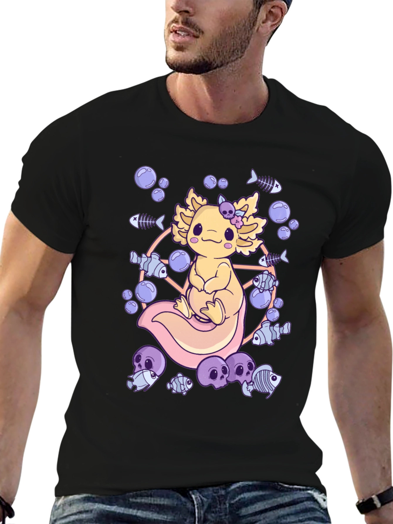 Axolotl Fish Skeleton Graphic T-Shirt