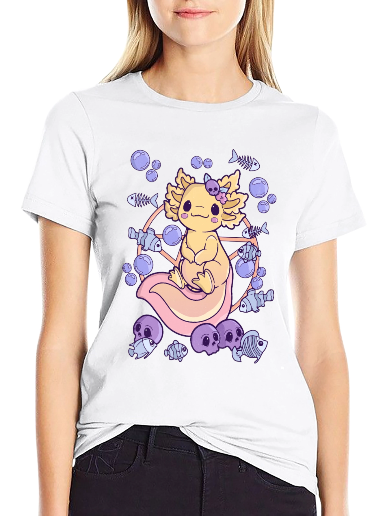 Axolotl Fish Skeleton Graphic T-Shirt