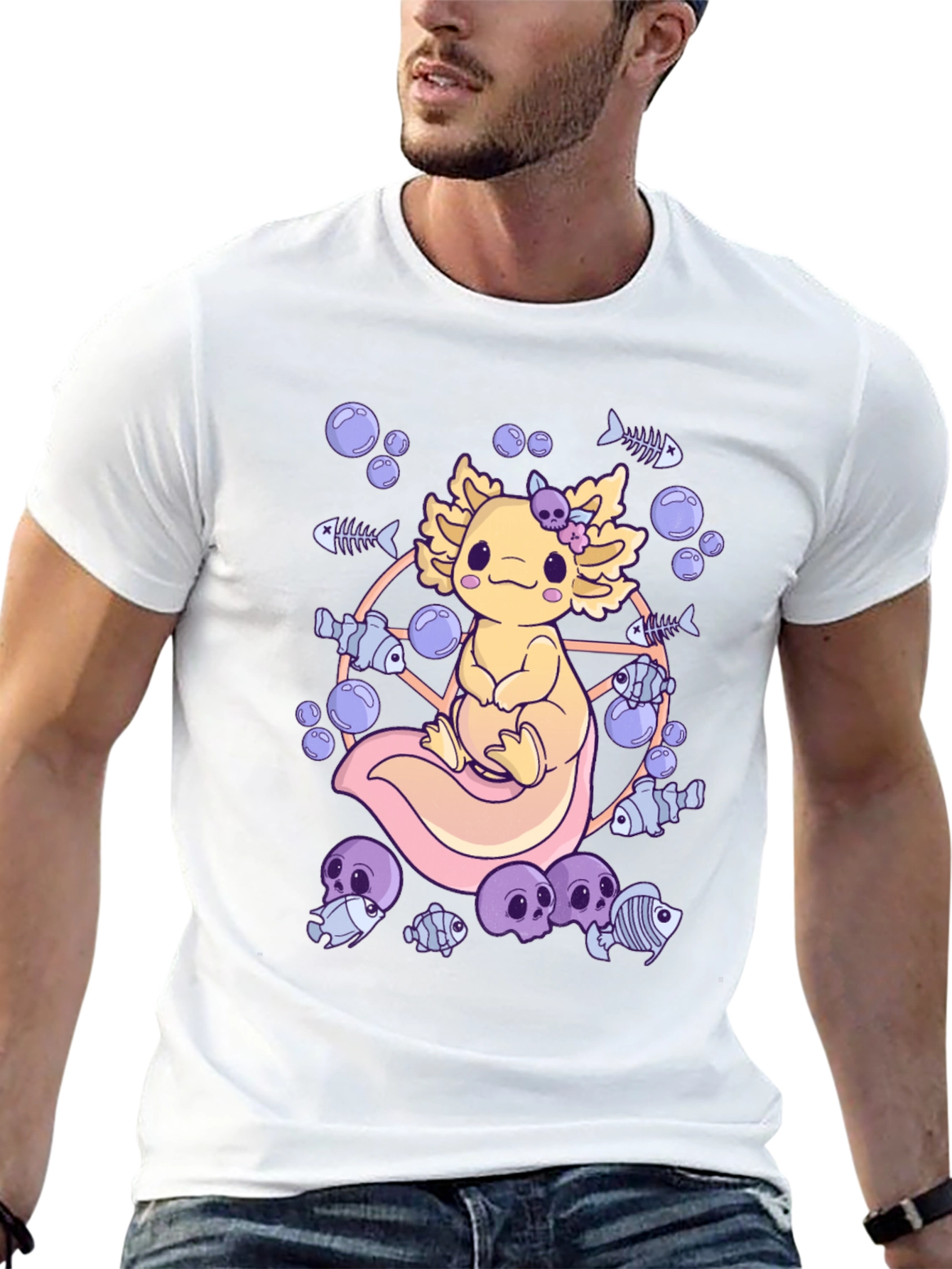 Axolotl Fish Skeleton Graphic T-Shirt