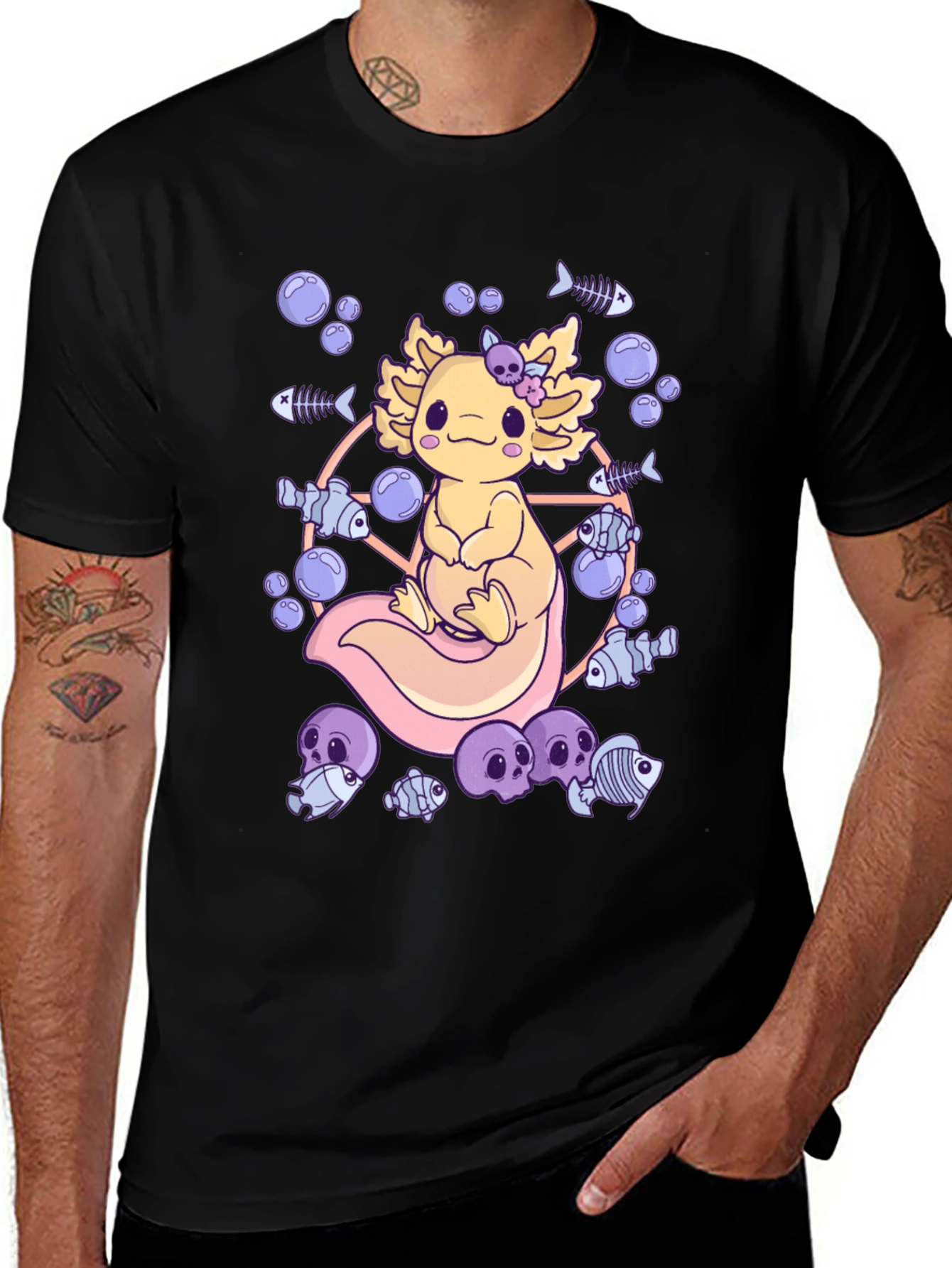 Axolotl Fish Skeleton Graphic T-Shirt