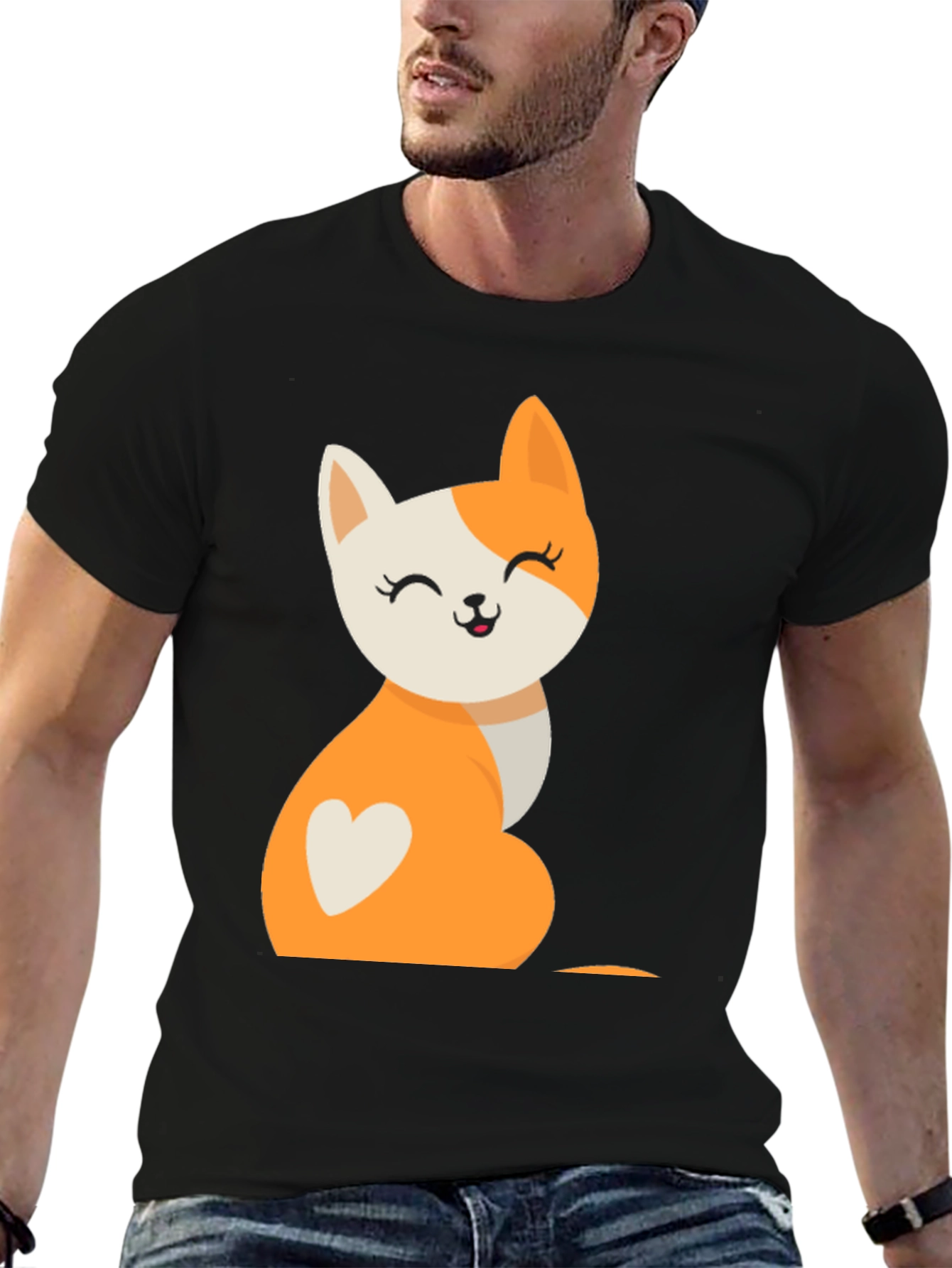 Cute Cartoon Cat T-Shirt - Black
