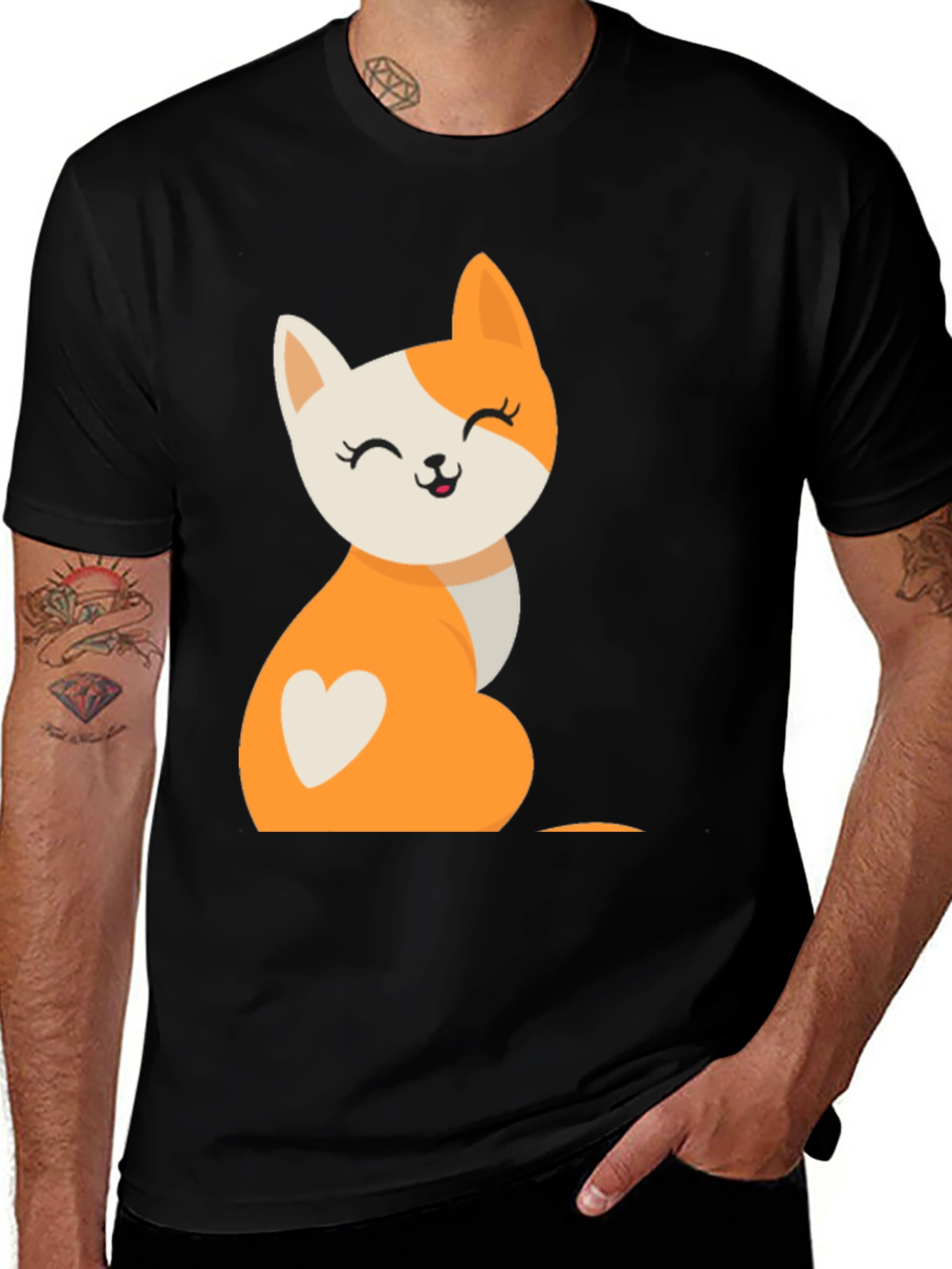 Cute Cartoon Cat T-Shirt - Black