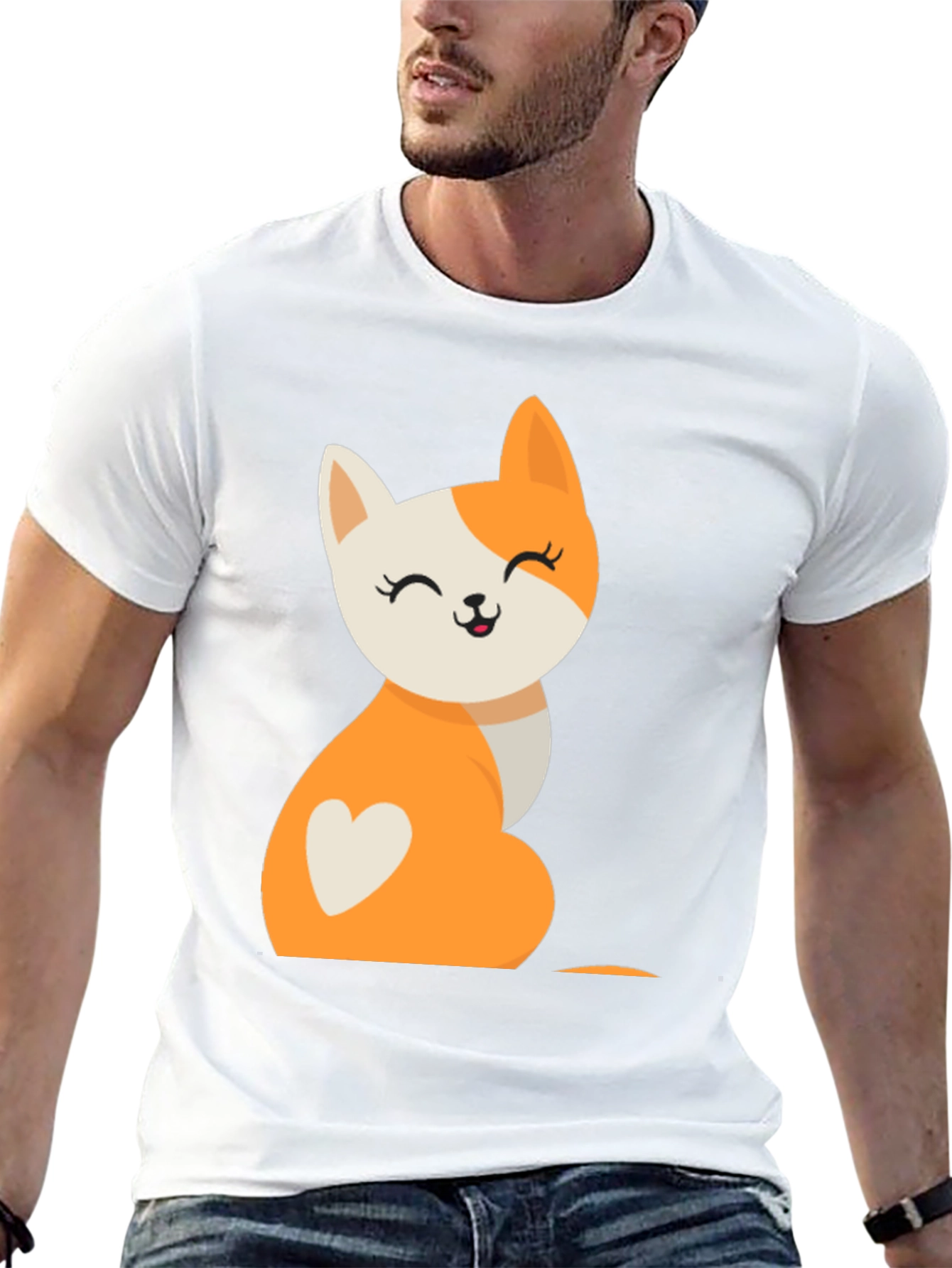 Cute Cartoon Cat T-Shirt - Black