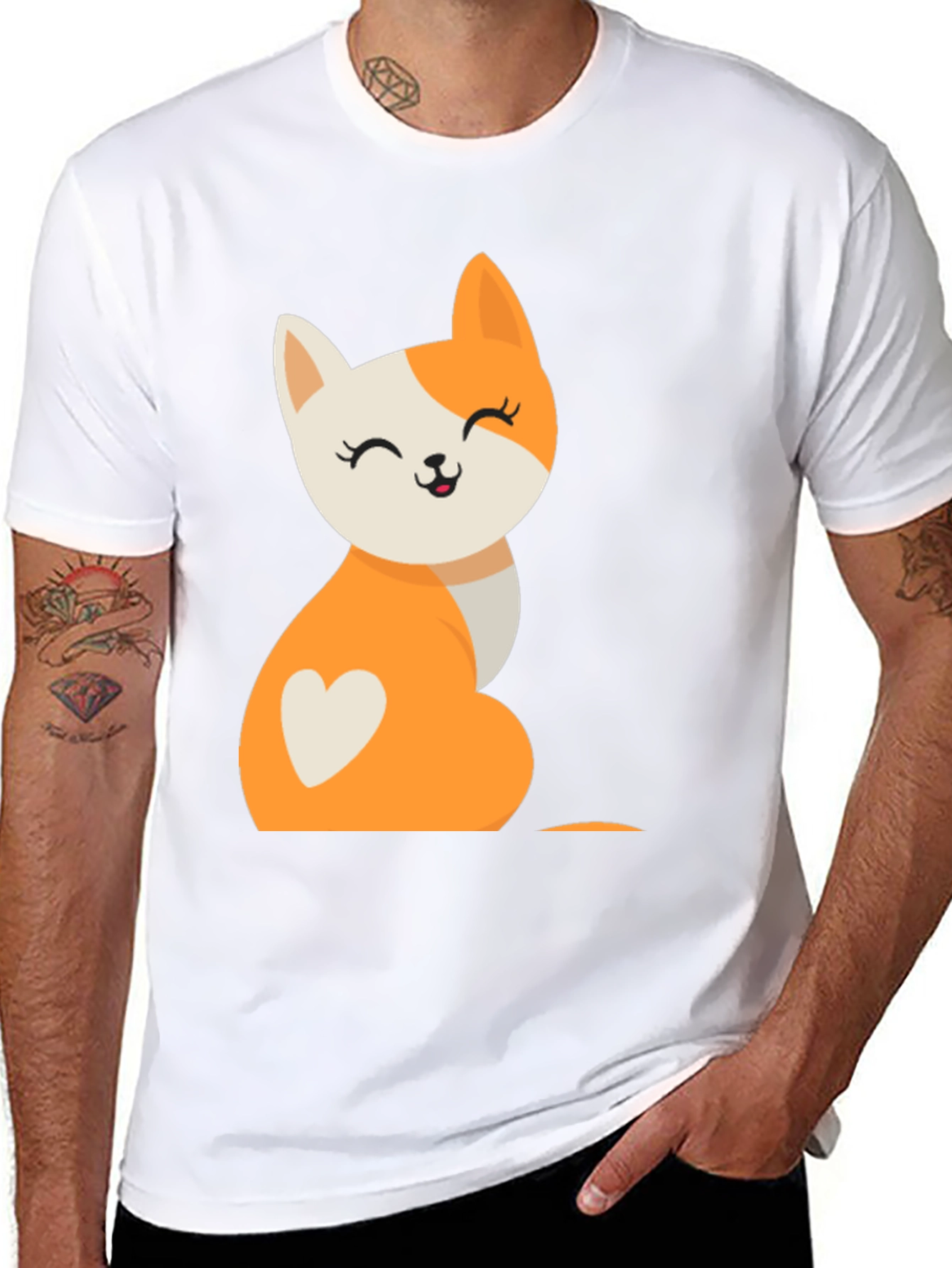 Cute Cartoon Cat T-Shirt - Black