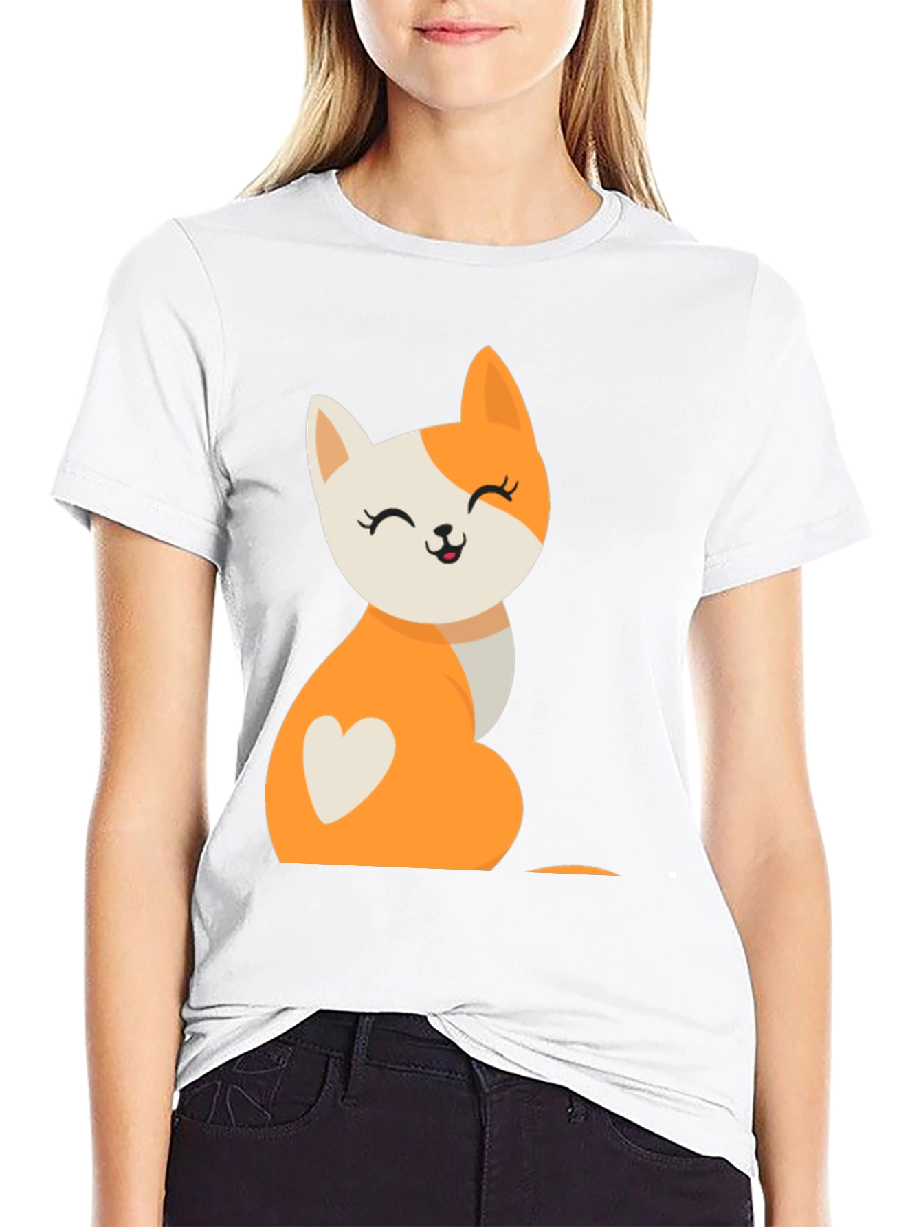 Cute Cartoon Cat T-Shirt - Black