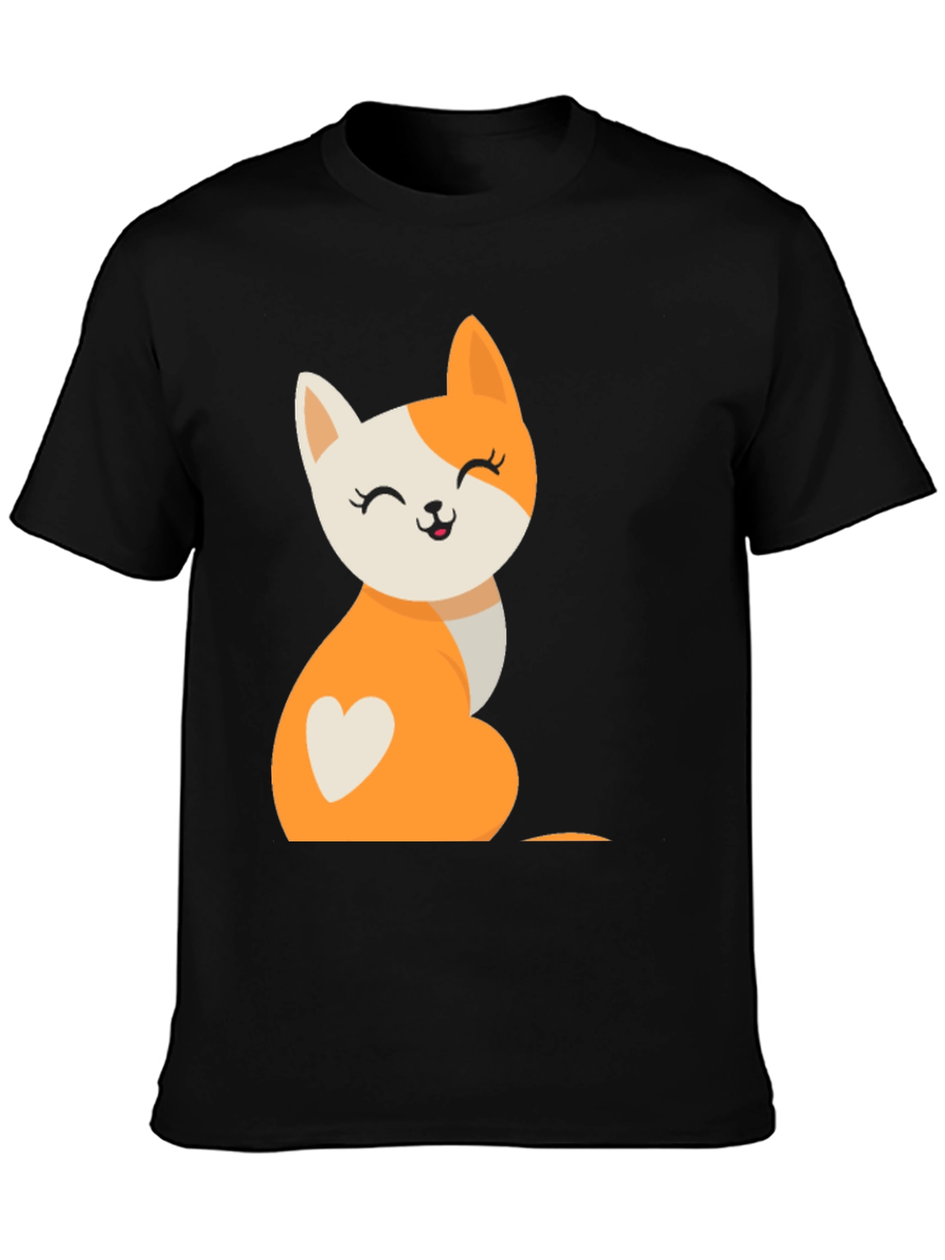 Cute Cartoon Cat T-Shirt - Black