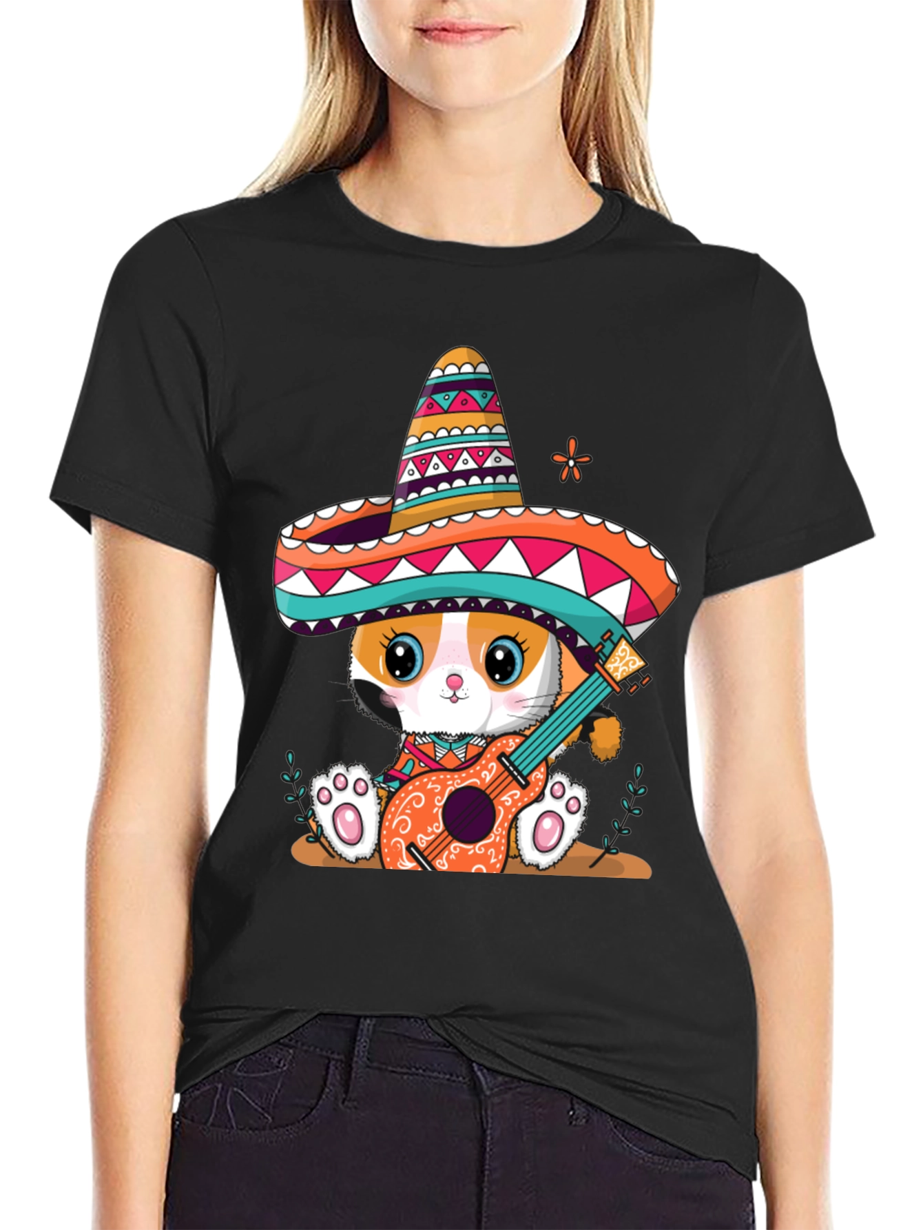 Cat Mariachi T-Shirt Funny Fiesta Sombrero Kitten Tee