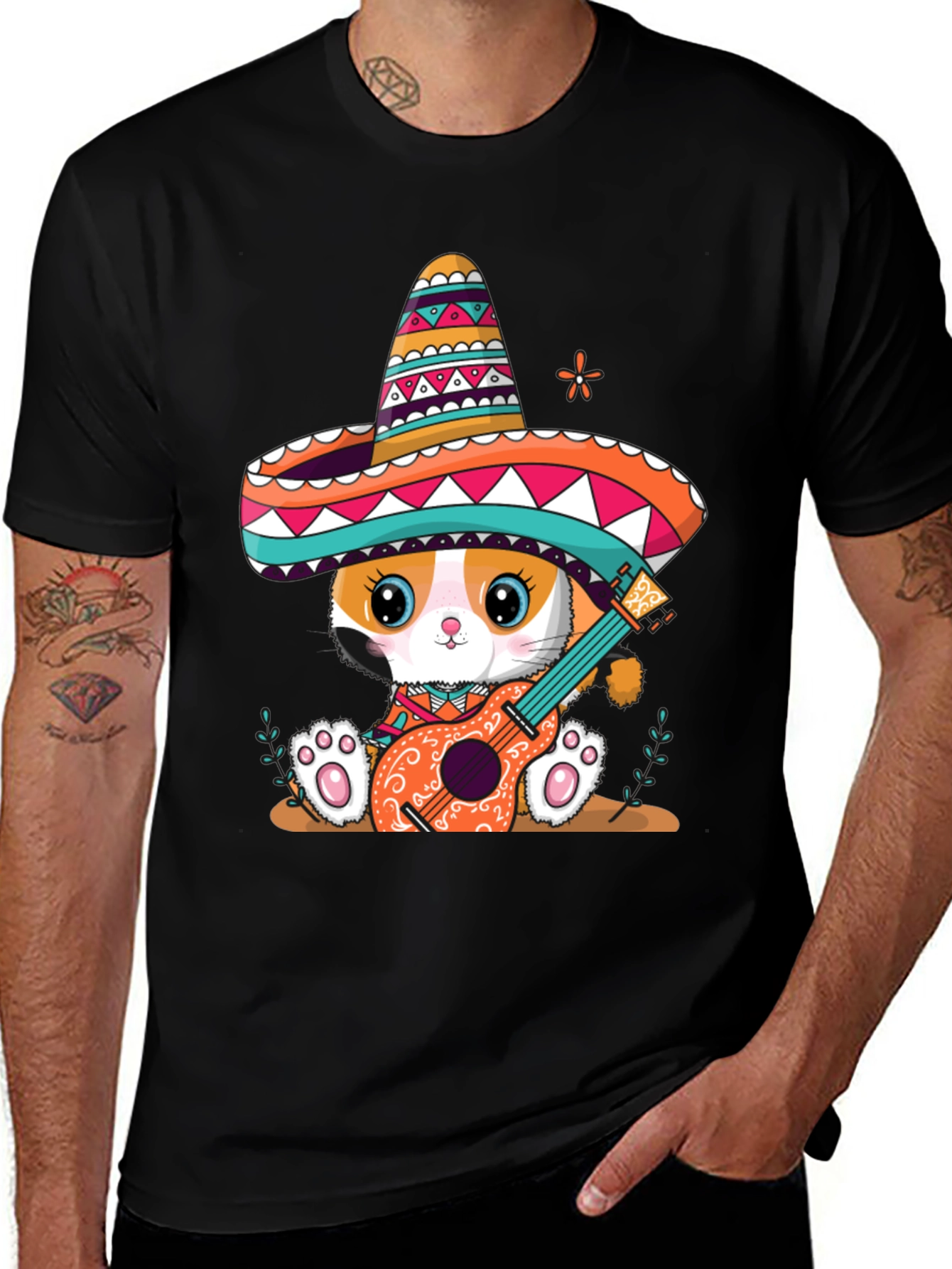 Cat Mariachi T-Shirt Funny Fiesta Sombrero Kitten Tee