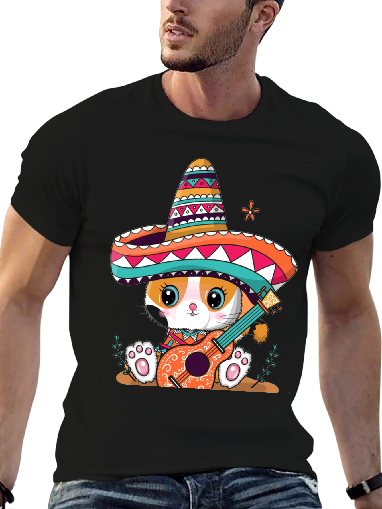 Cat Mariachi T-Shirt Funny Fiesta Sombrero Kitten Tee