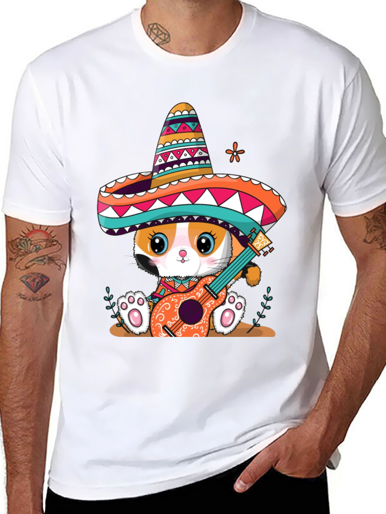 Cat Mariachi T-Shirt Funny Fiesta Sombrero Kitten Tee