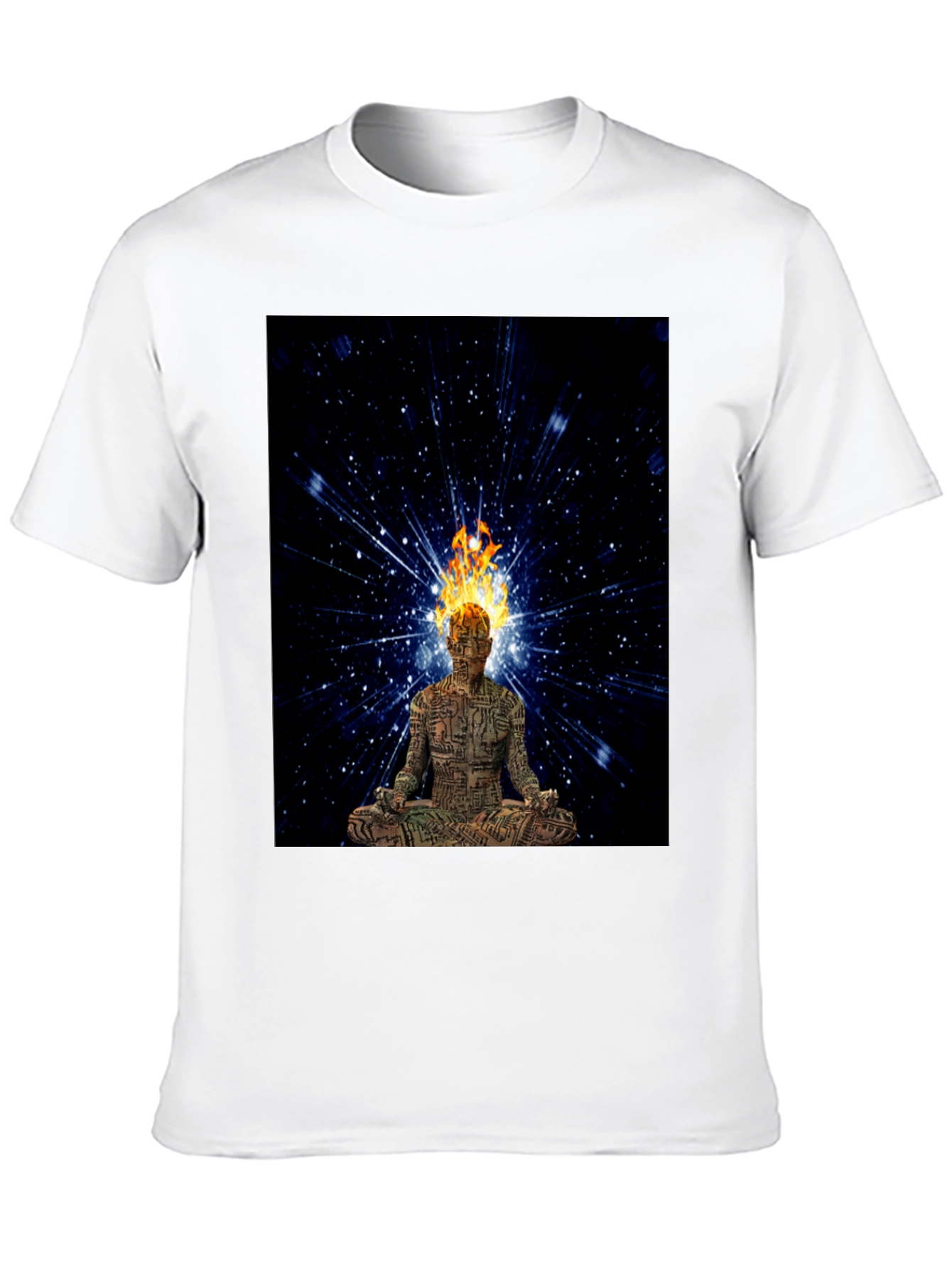 Meditating Fire Head Man Black T-Shirt