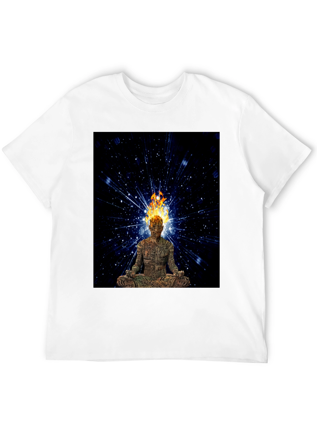 Meditating Fire Head Man Black T-Shirt