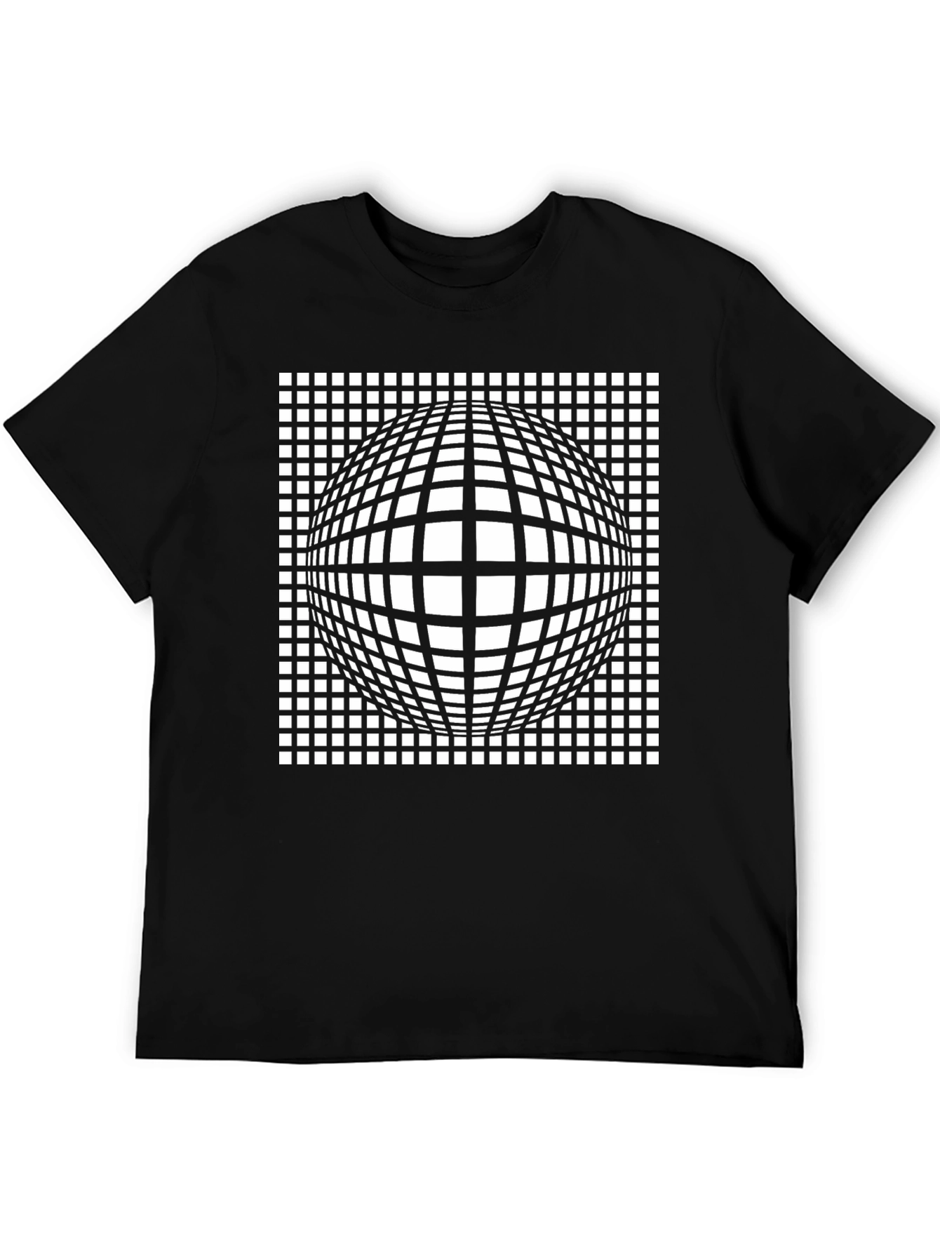 Optical Illusion Grid Sphere Black T-Shirt