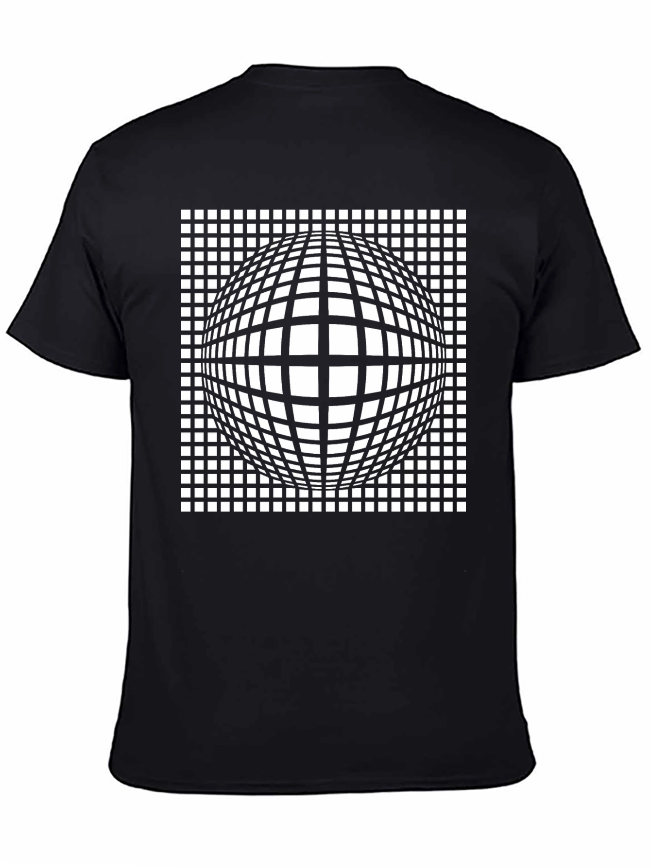 Optical Illusion Grid Sphere Black T-Shirt