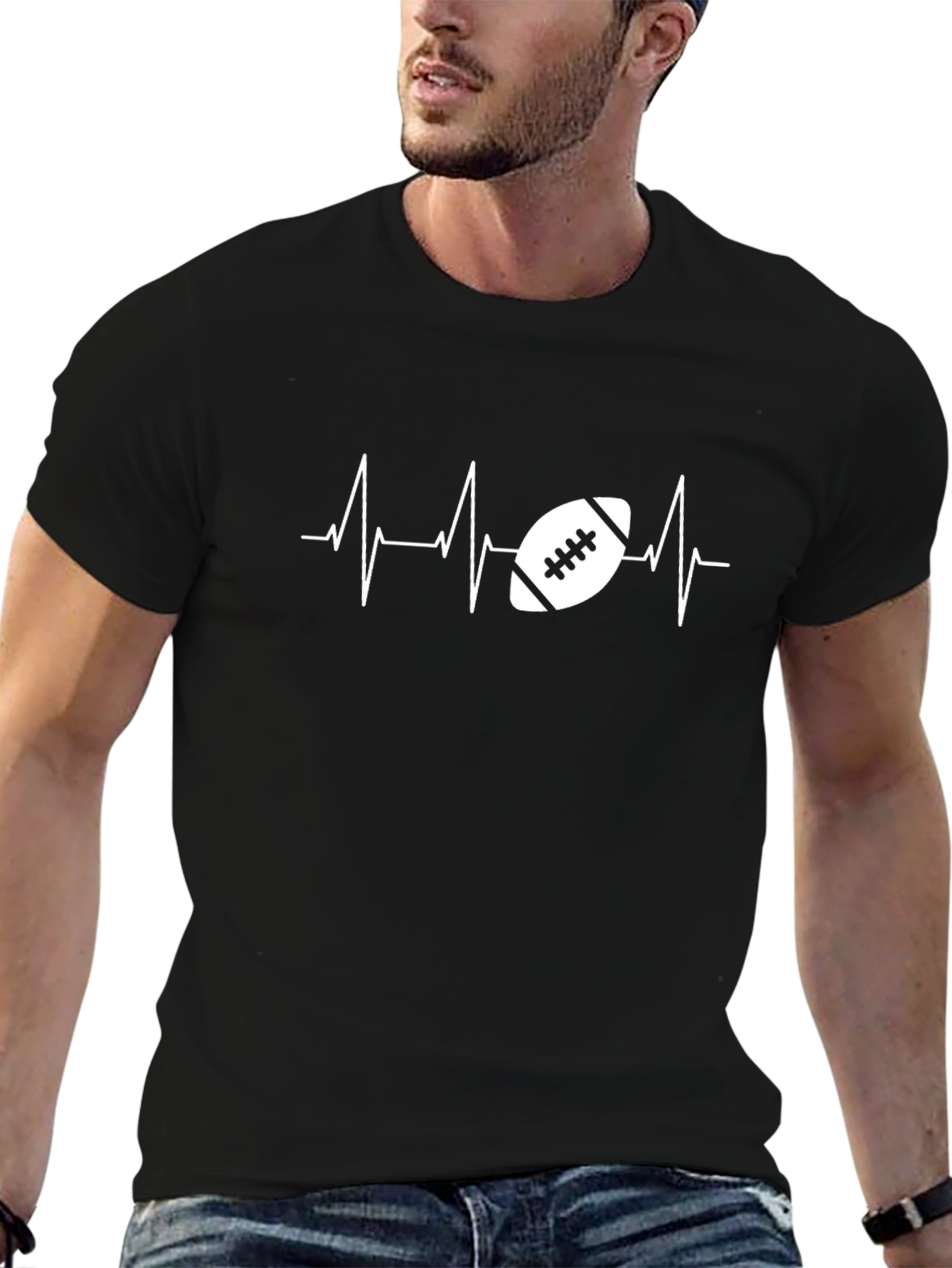 Football Heartbeat Black Graphic Tee