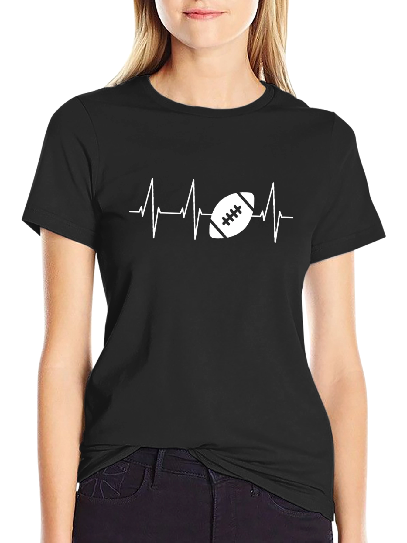 Football Heartbeat Black Graphic Tee